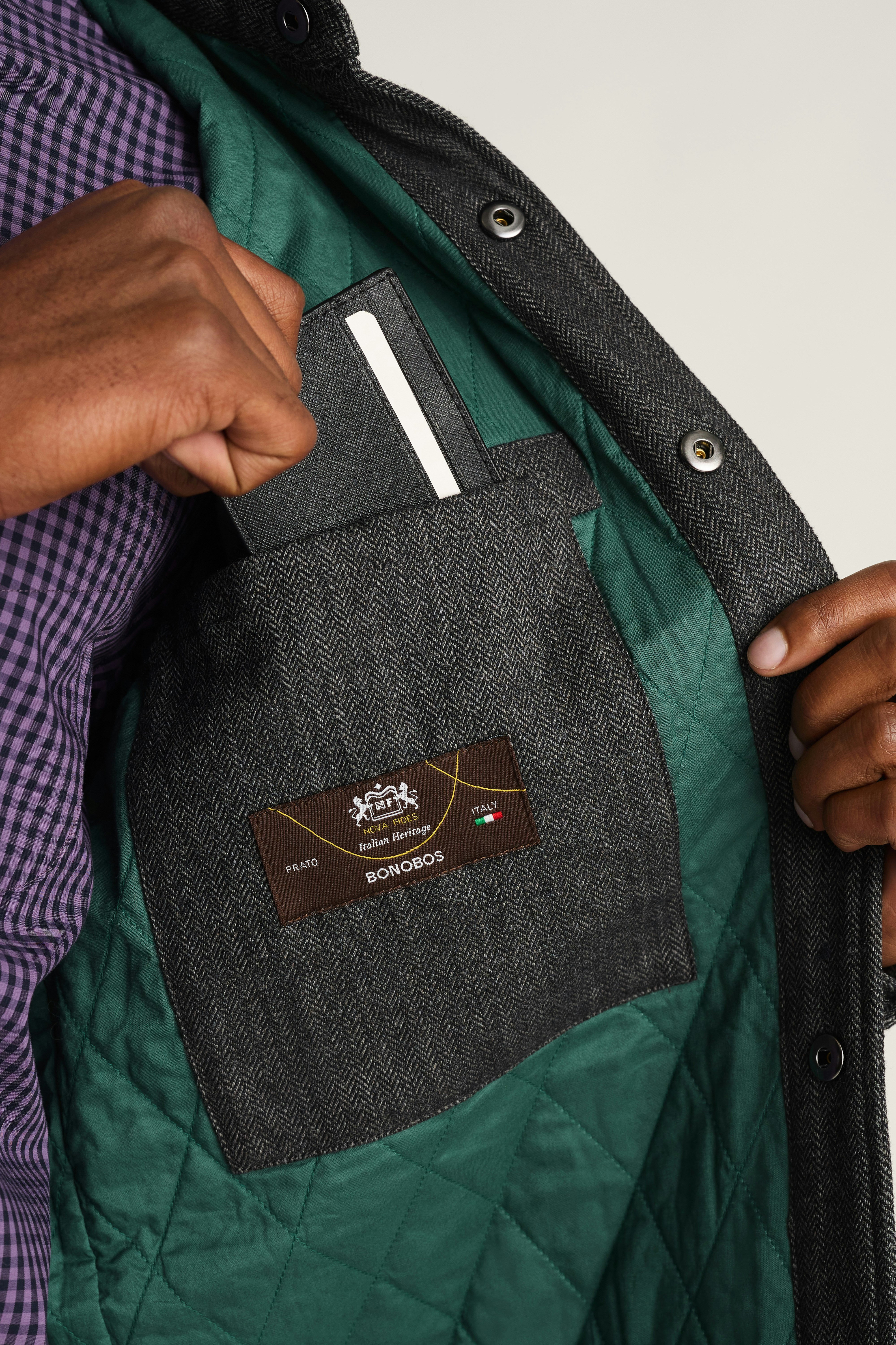 Italian Brushed Twill Shacket grey herringbone