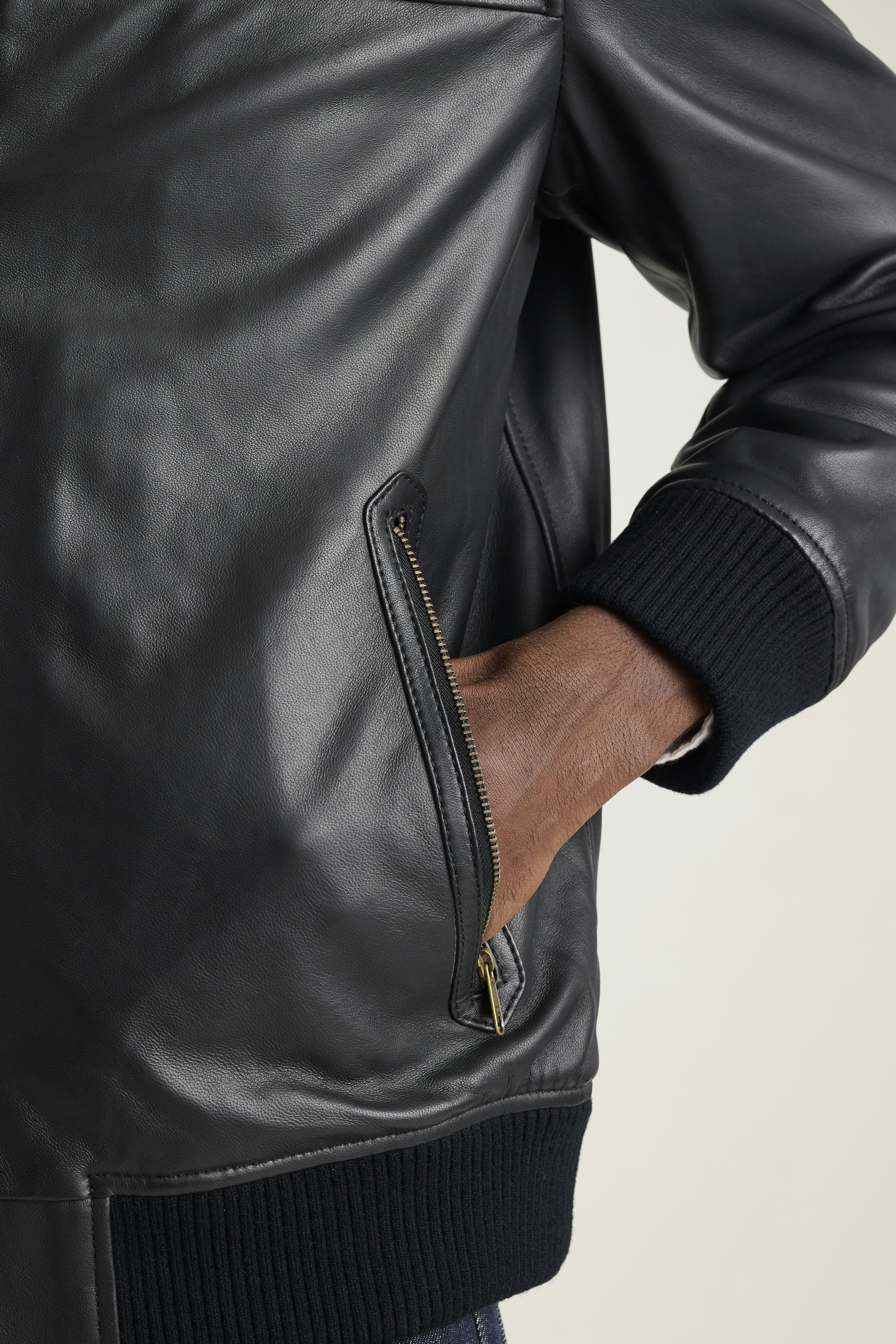 The Bowery Leather Bomber black