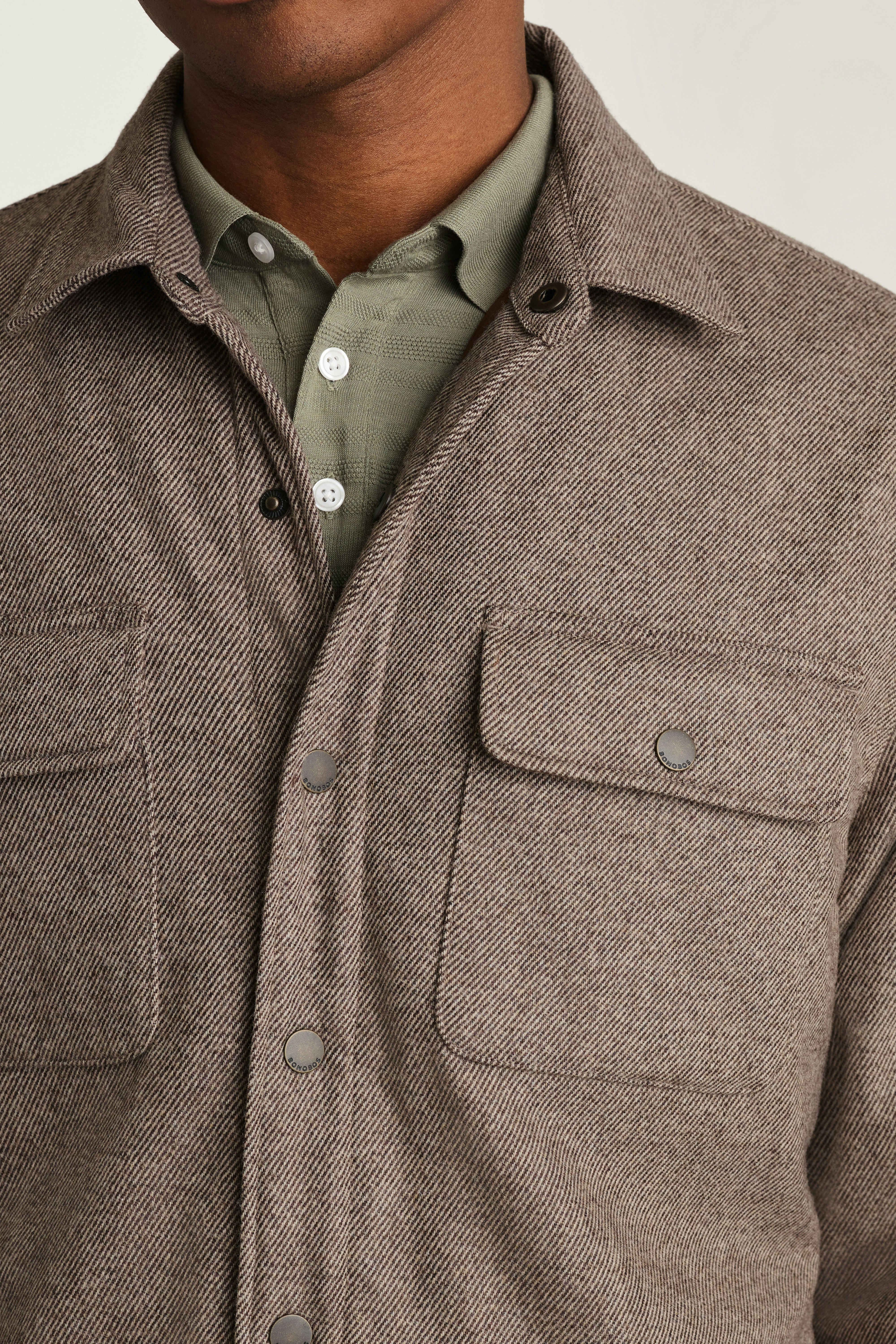 Italian Brushed Twill Shacket brown twill
