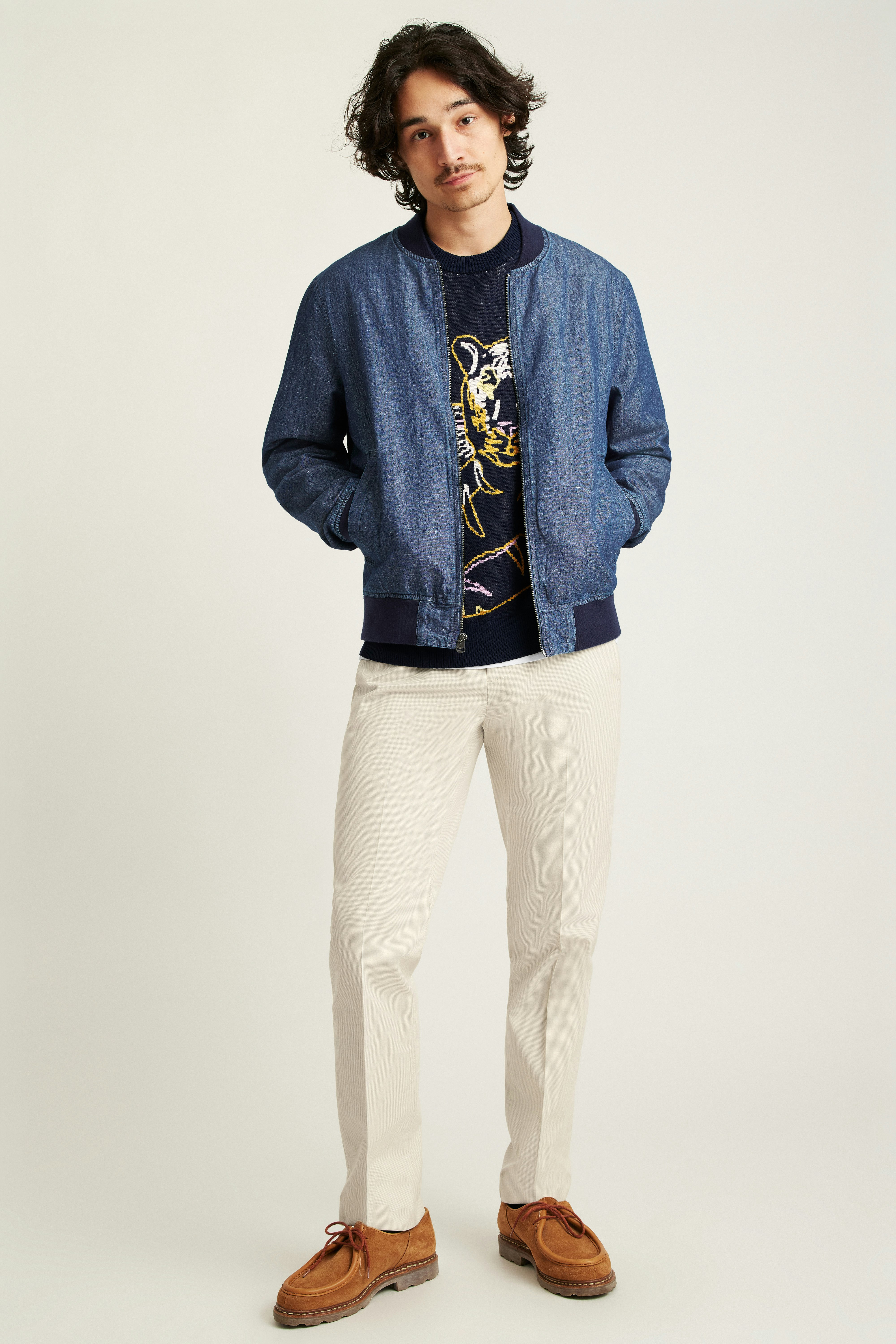 Chambray Bomber blue medium wash