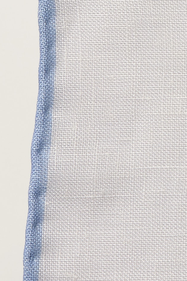 Premium Pocket Square white with sky blue tipping