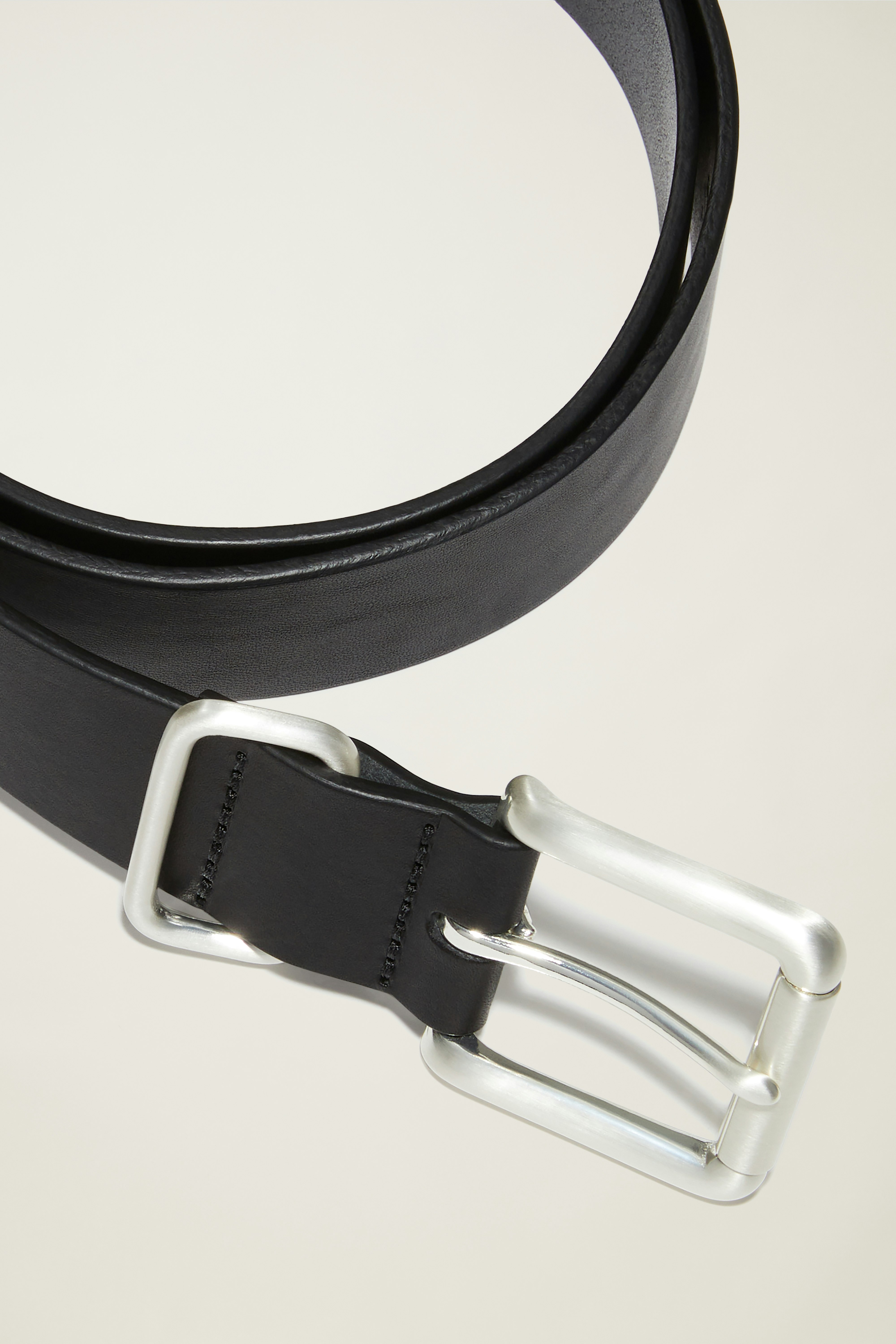 Leather Jeans Belt black with brushed nickel