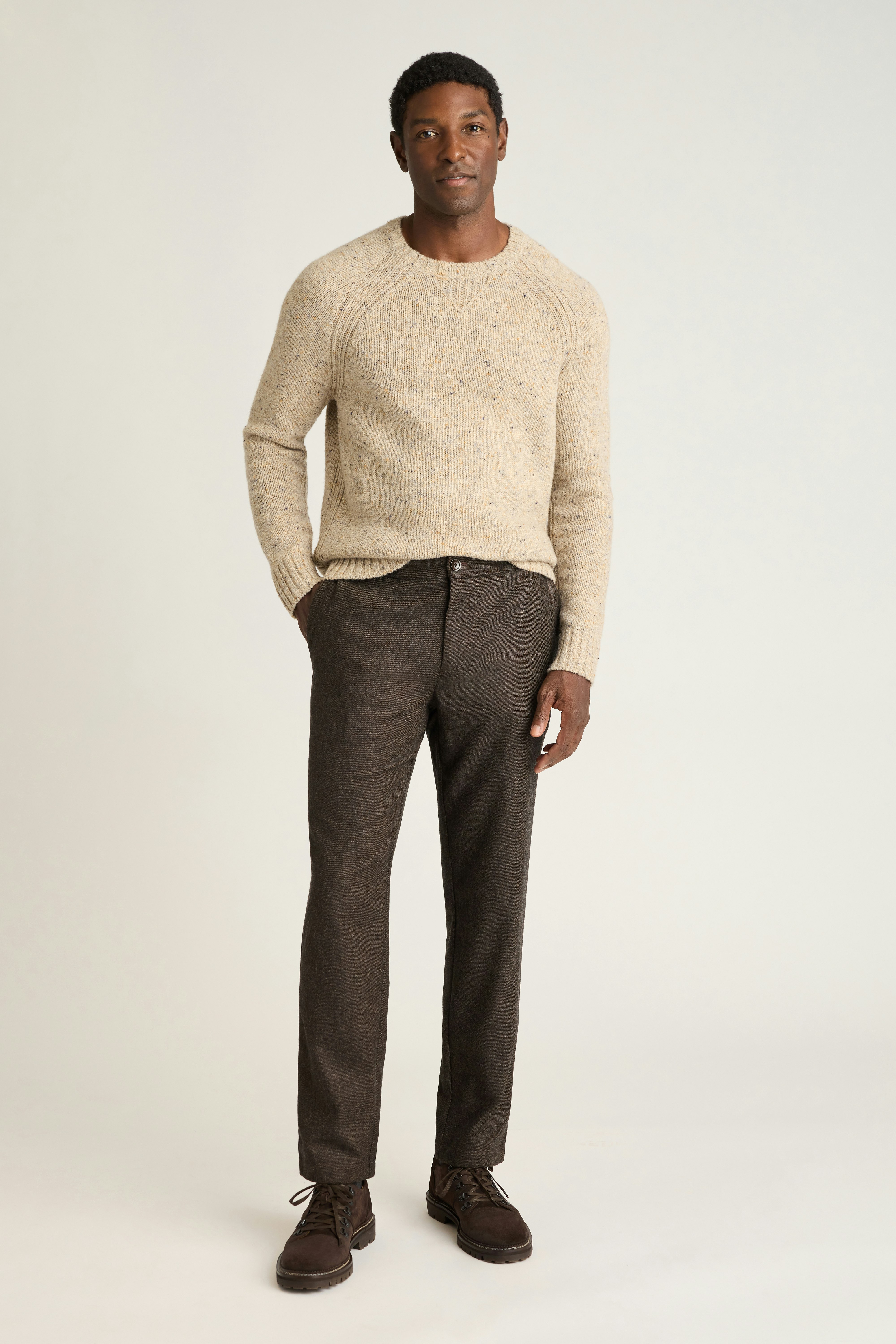Wool Drawstring Trouser dark brown twill