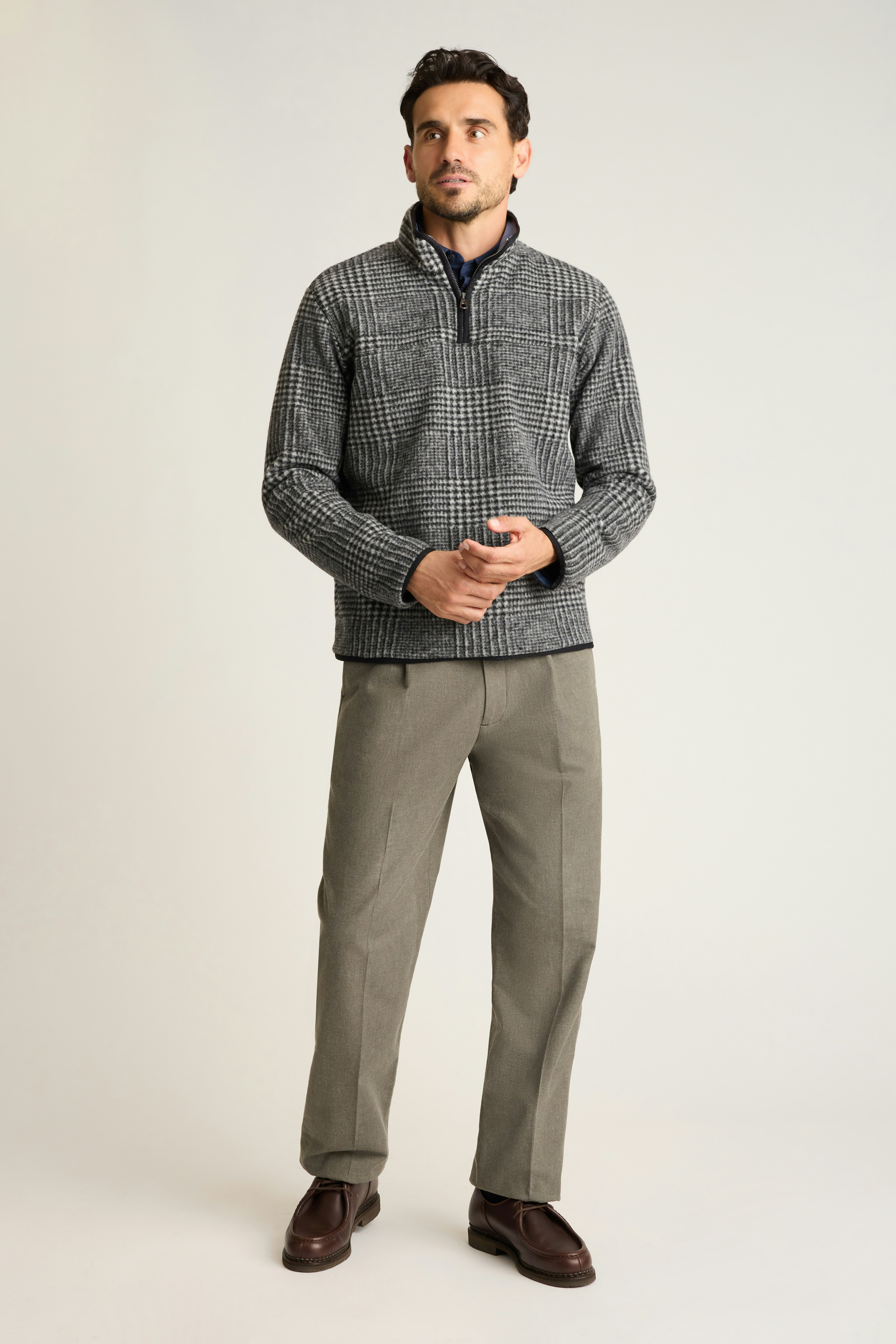 Italian Wool Fleece Quarter Zip grey glenplaid 1 Italian Wool Fleece Quarter Zip grey glenplaid