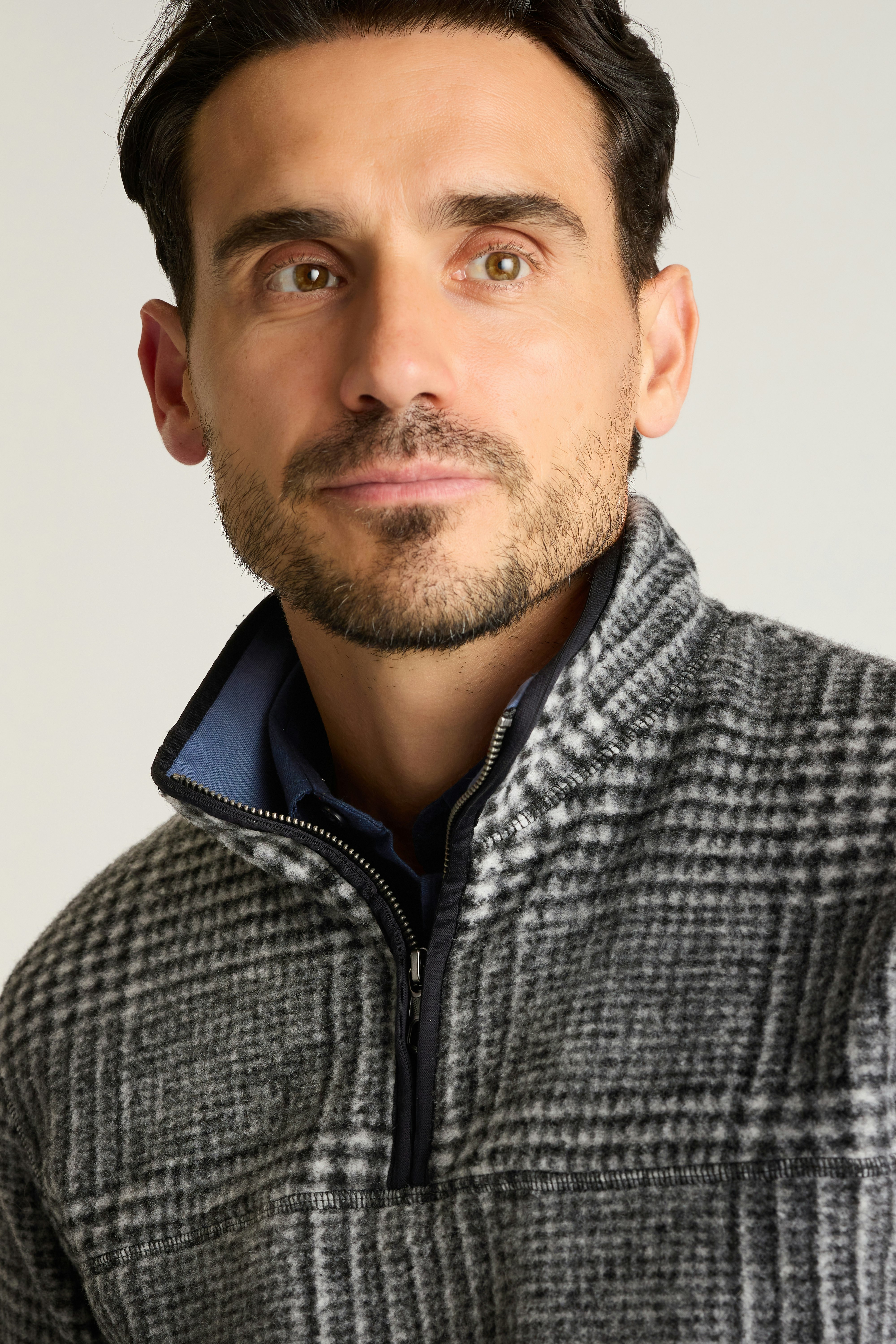 Italian Wool Fleece Quarter Zip grey glenplaid 2 Italian Wool Fleece Quarter Zip grey glenplaid