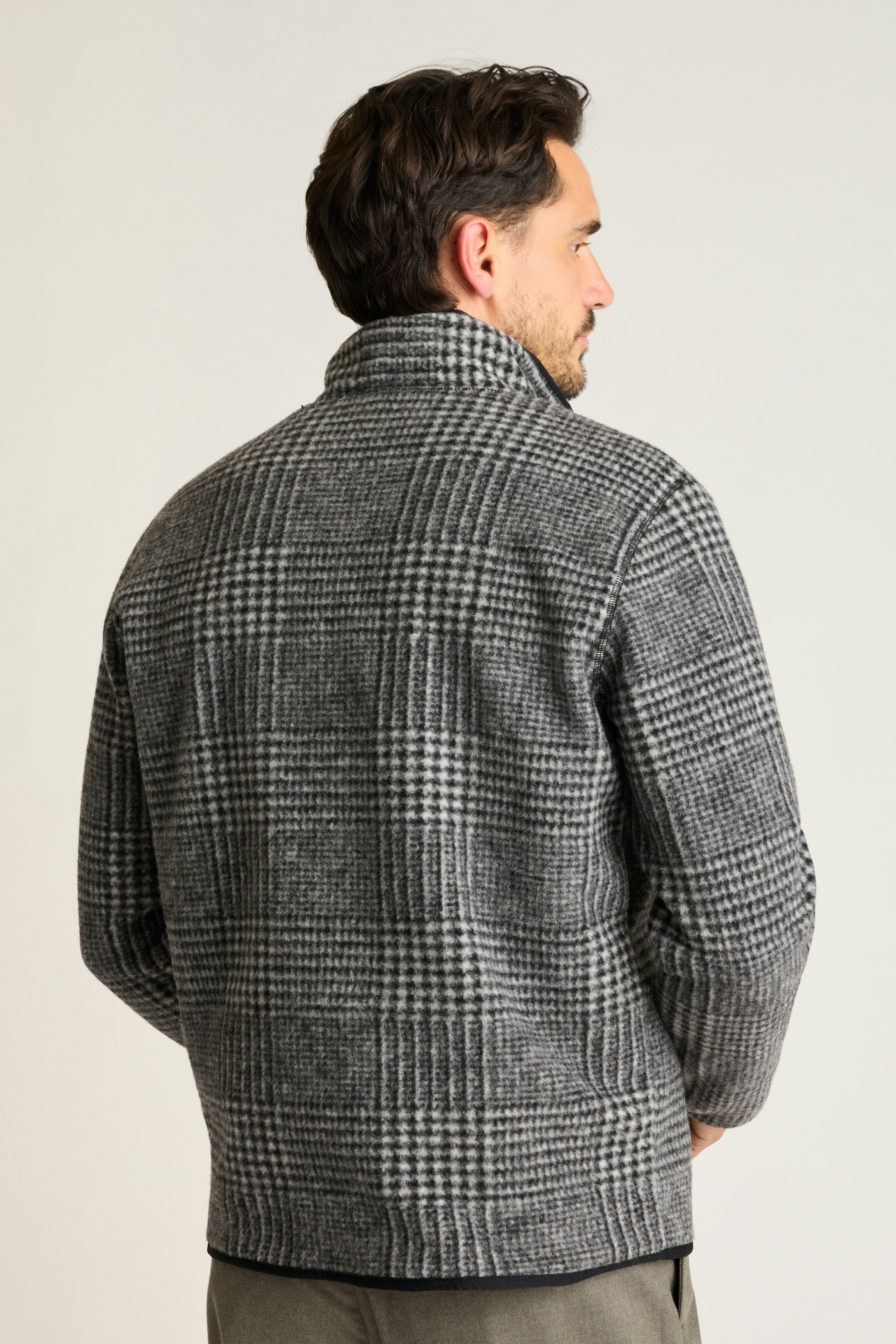 Italian Wool Fleece Quarter Zip grey glenplaid 4 Italian Wool Fleece Quarter Zip grey glenplaid
