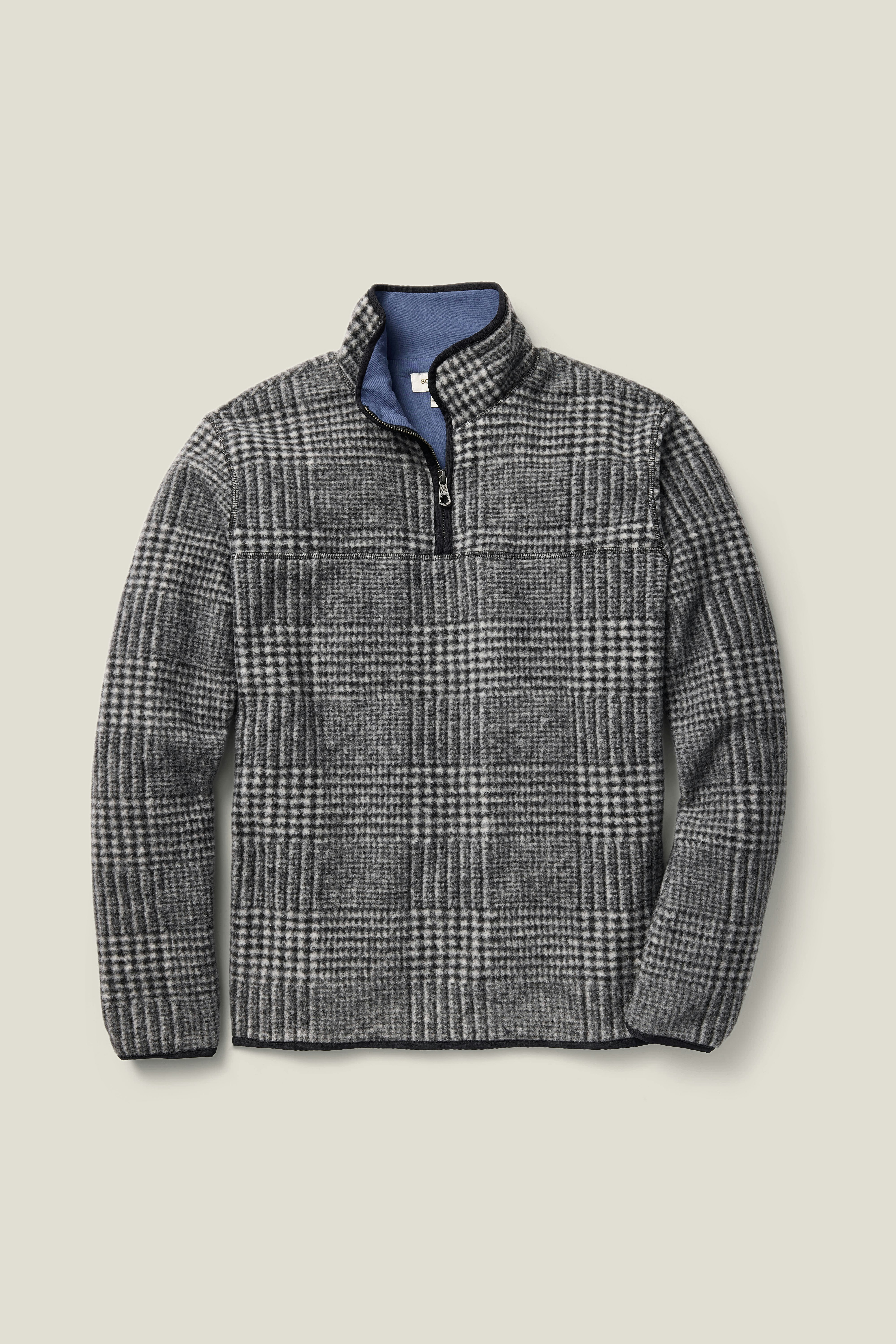 Italian Wool Fleece Quarter Zip grey glenplaid 5 Italian Wool Fleece Quarter Zip grey glenplaid