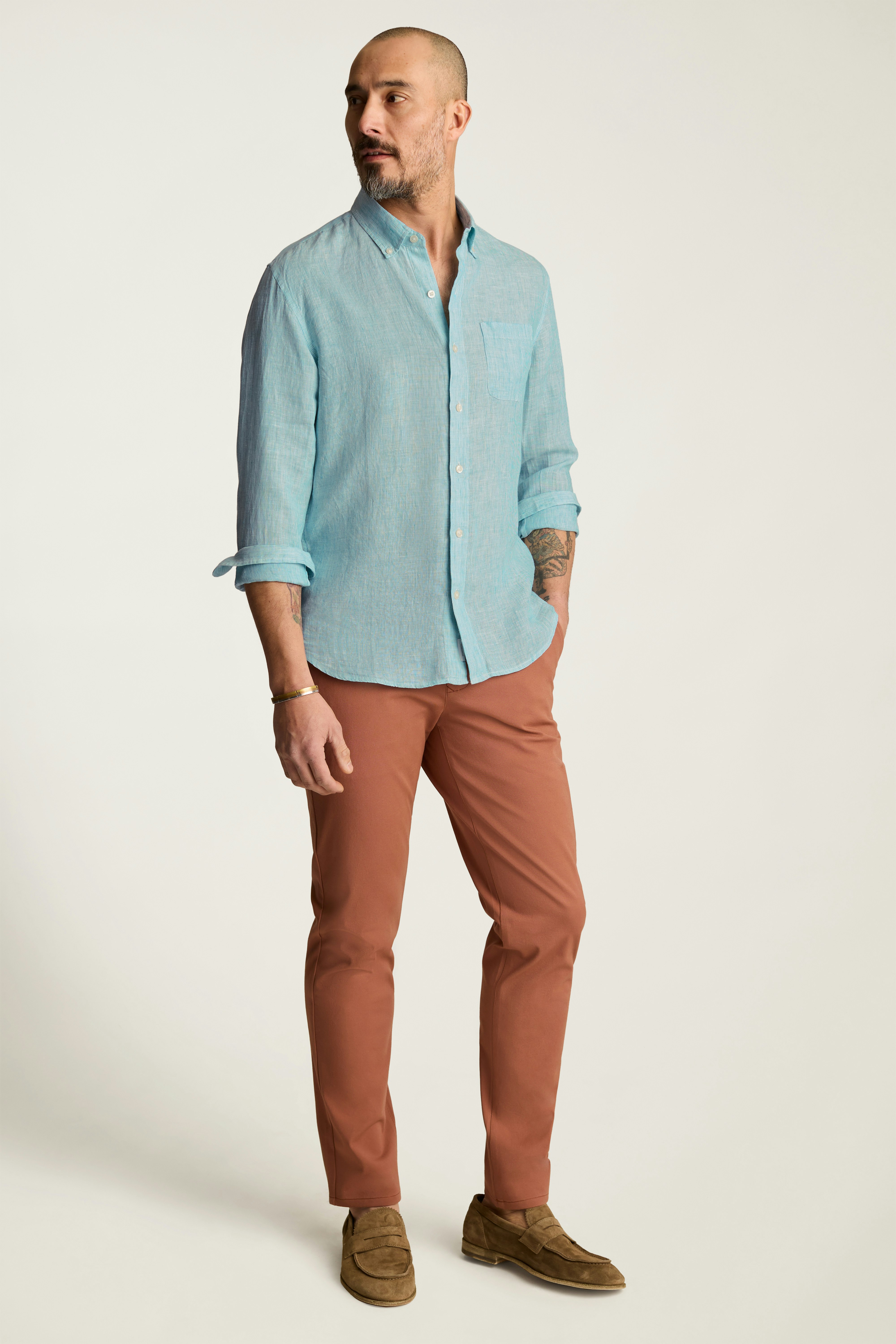 Everyday Linen Shirt teal oxnard stripe