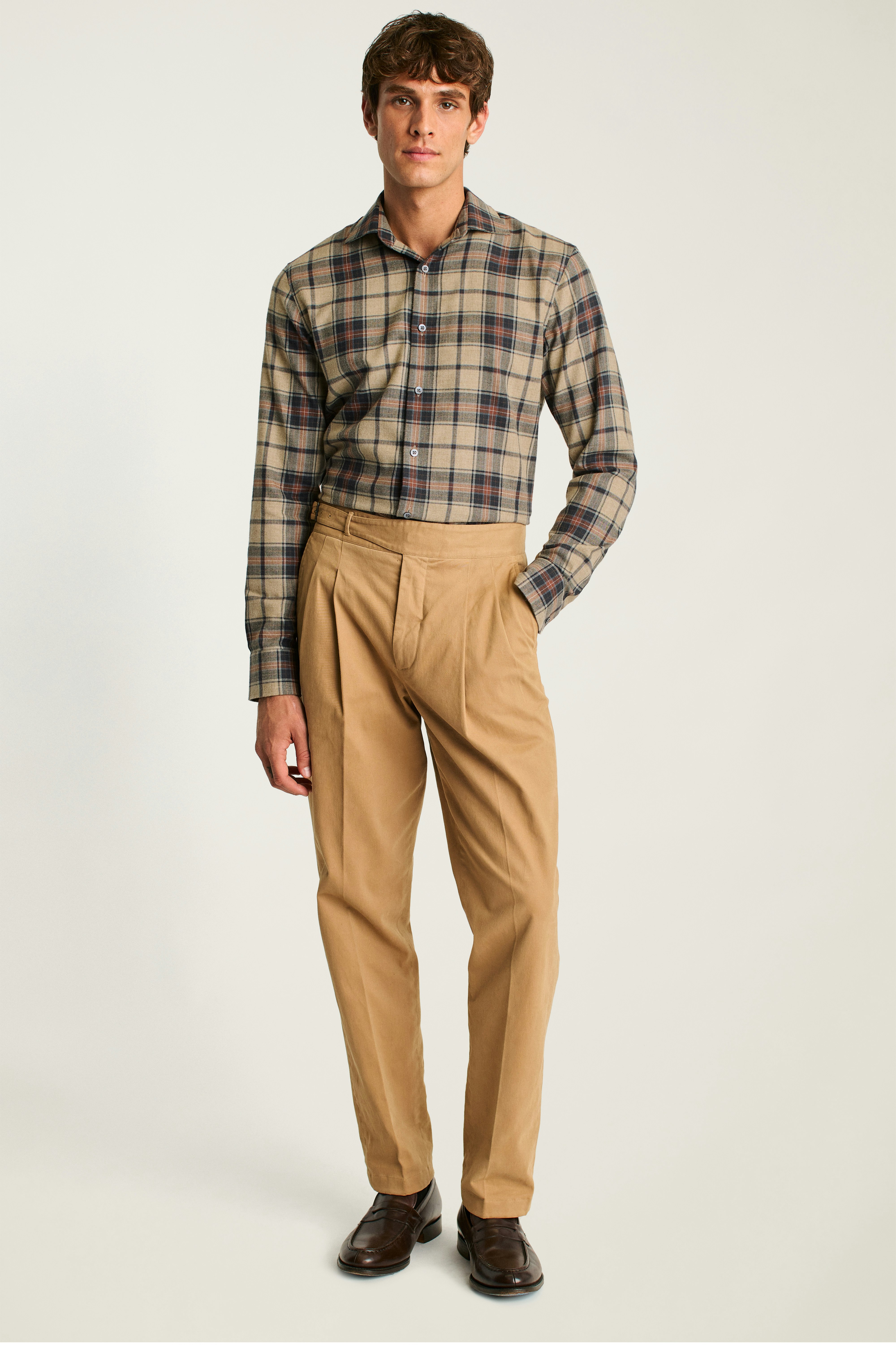 Jetsetter Premium Merino Dress Shirt cream navy plaid