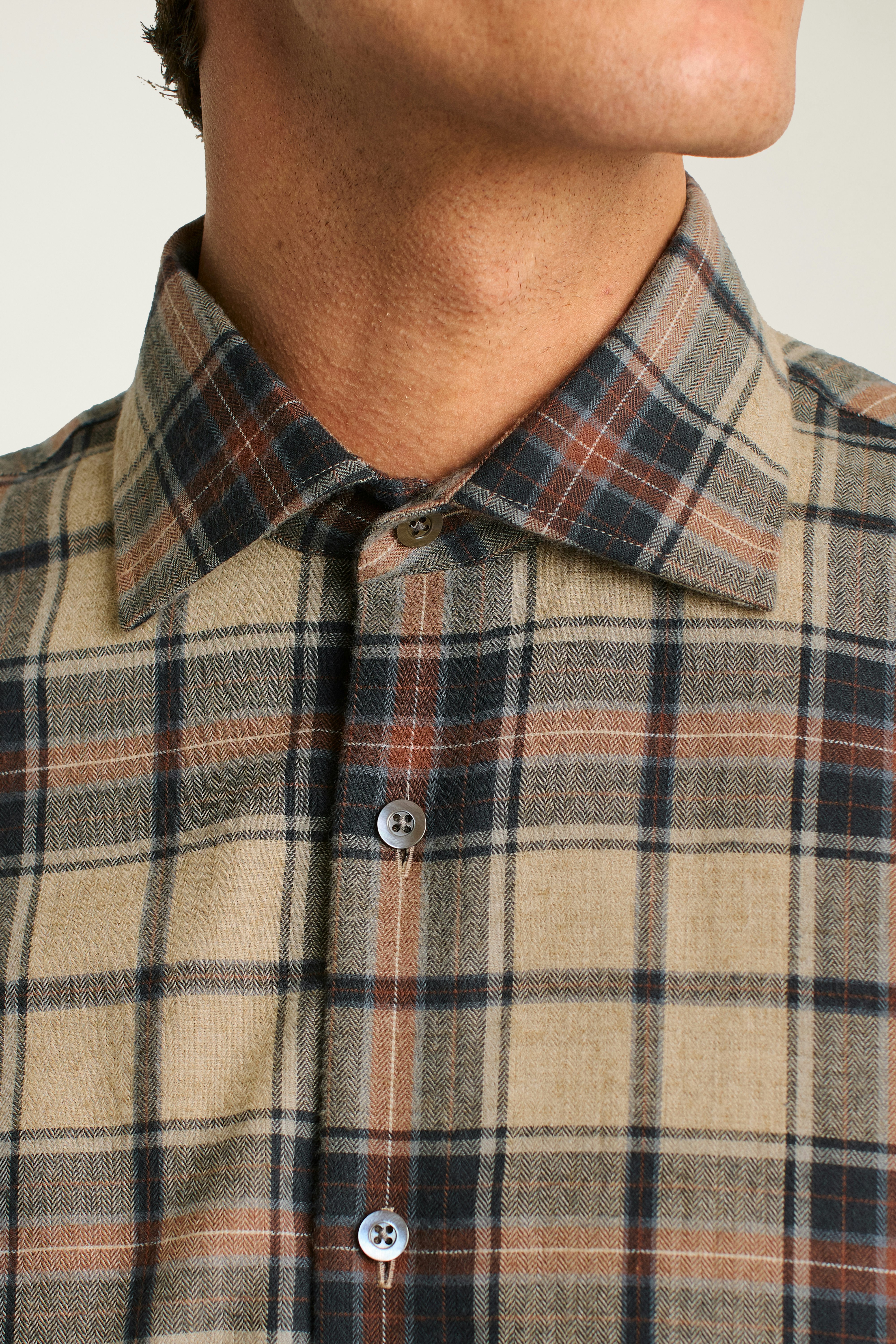 Jetsetter Premium Merino Dress Shirt cream navy plaid