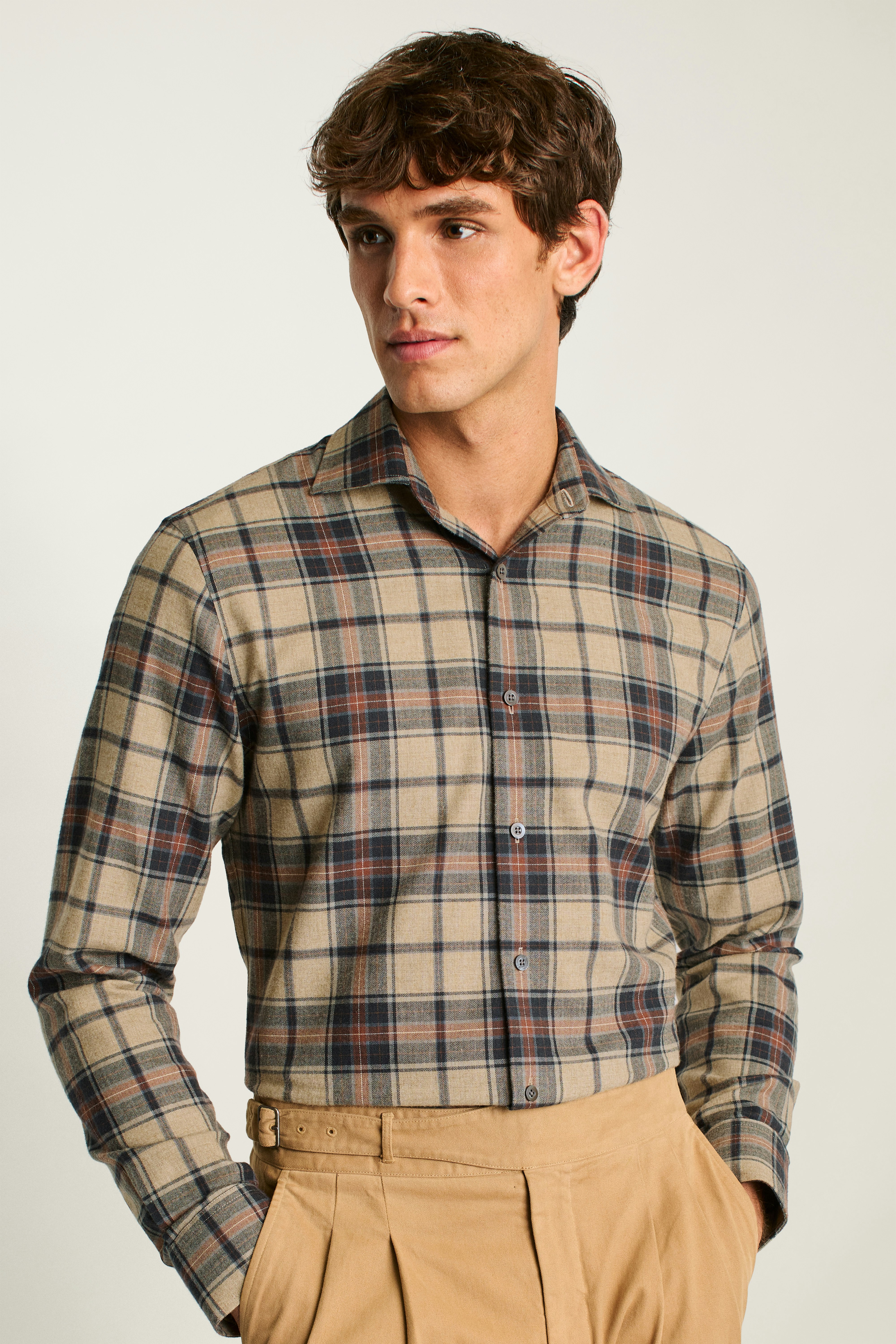 Jetsetter Premium Merino Dress Shirt cream navy plaid
