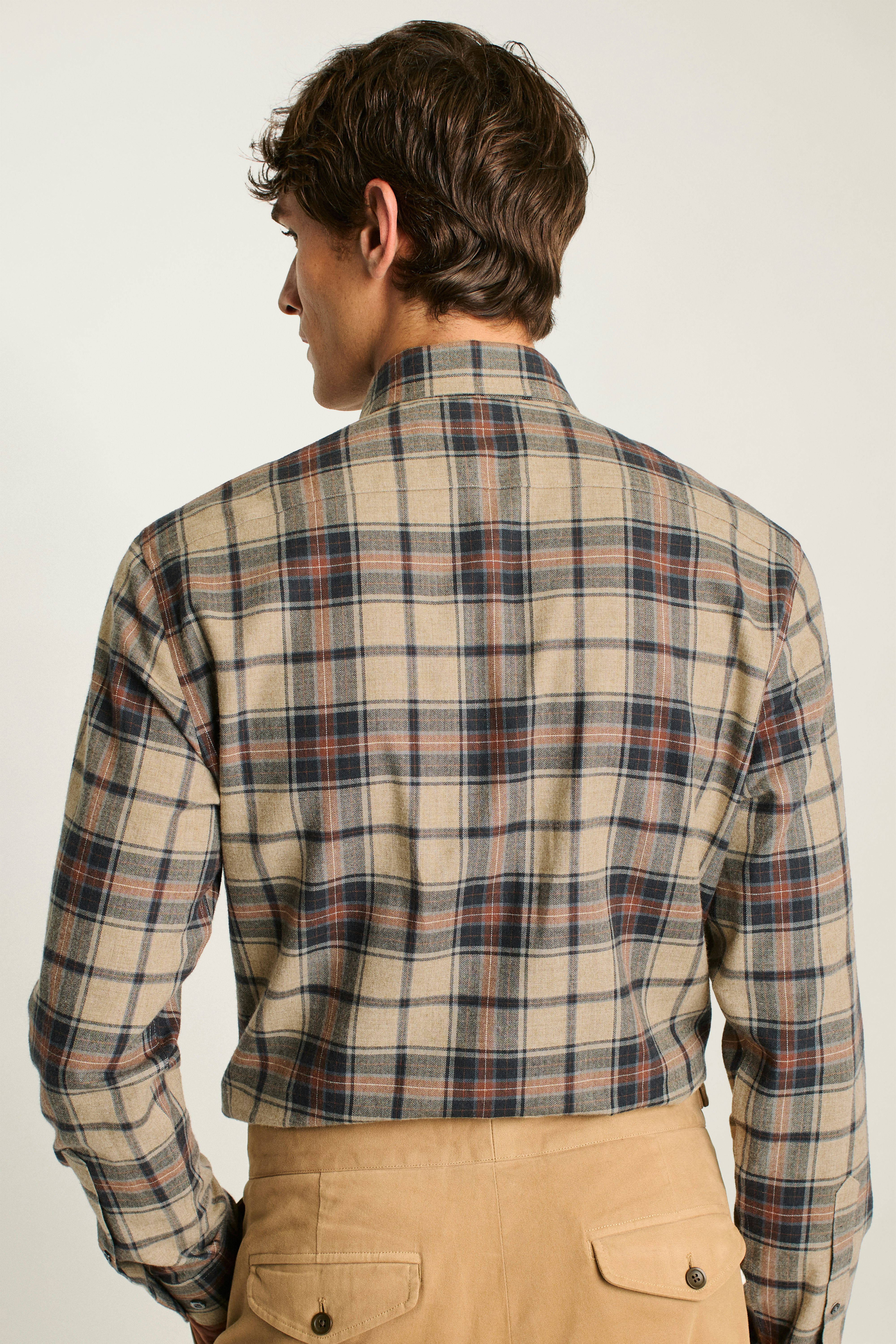 Jetsetter Premium Merino Dress Shirt cream navy plaid