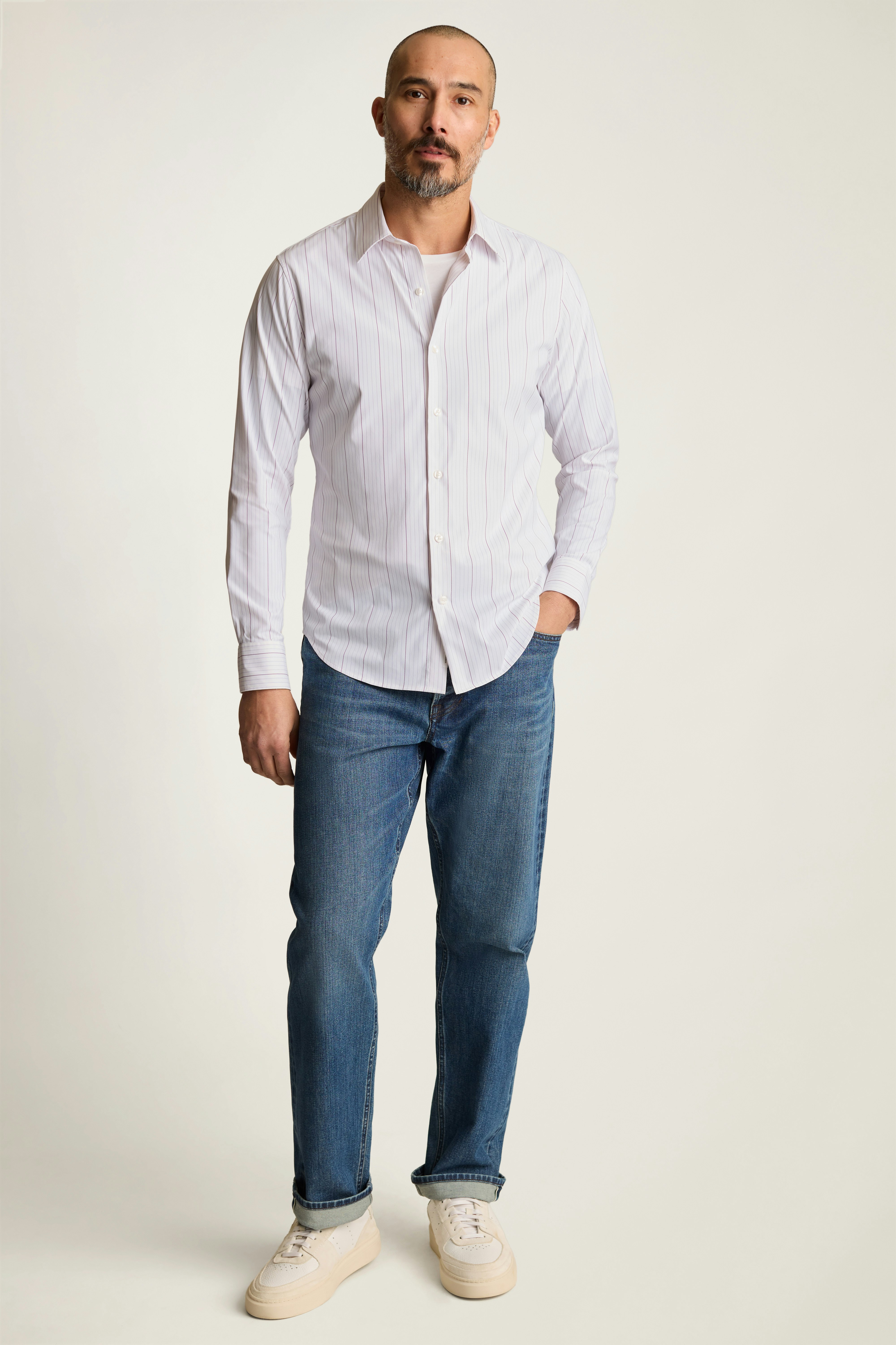 Tech Button Down Shirt purple sheeran stripe