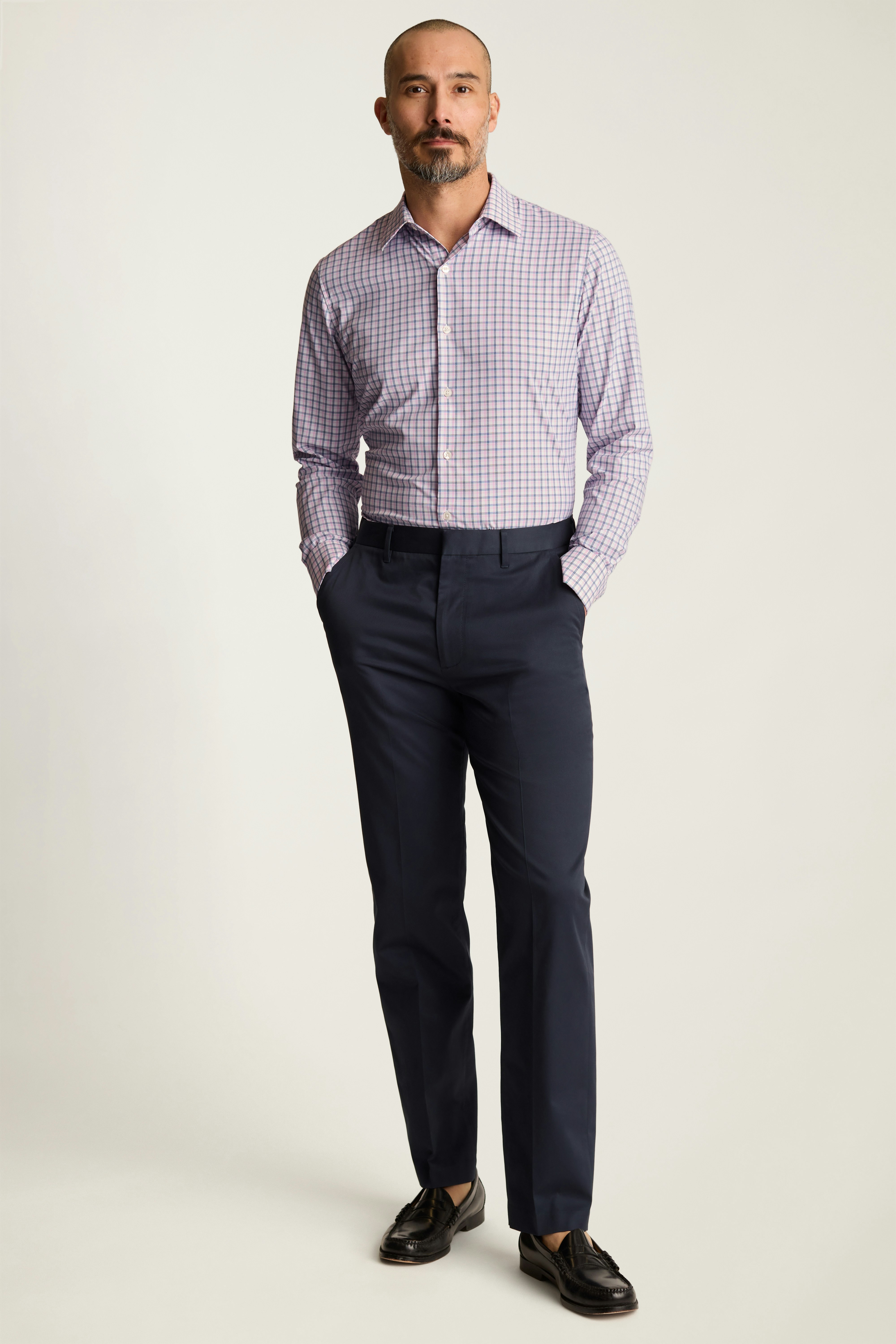Tech Button Down Shirt navy pink plaid