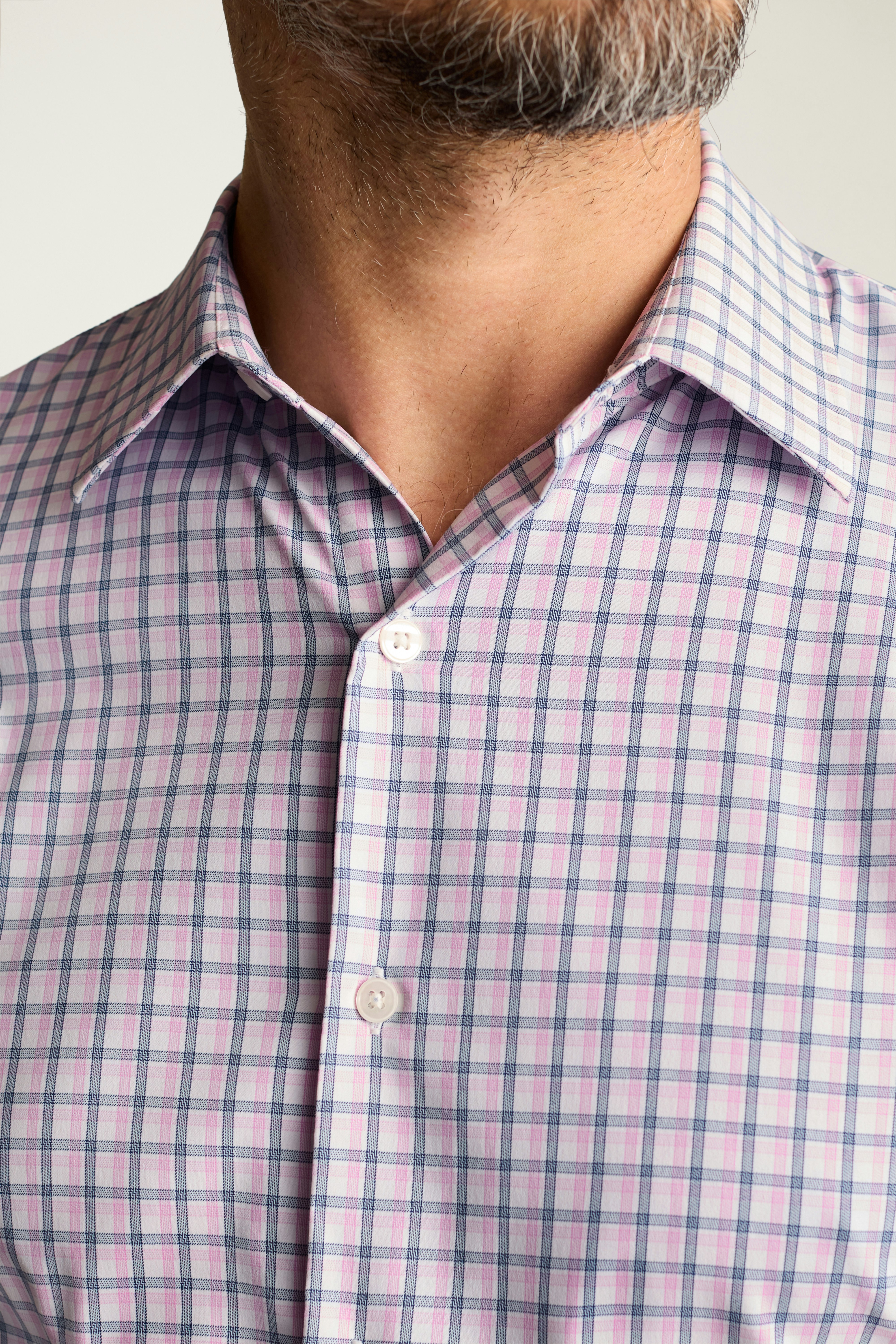 Tech Button Down Shirt navy pink plaid