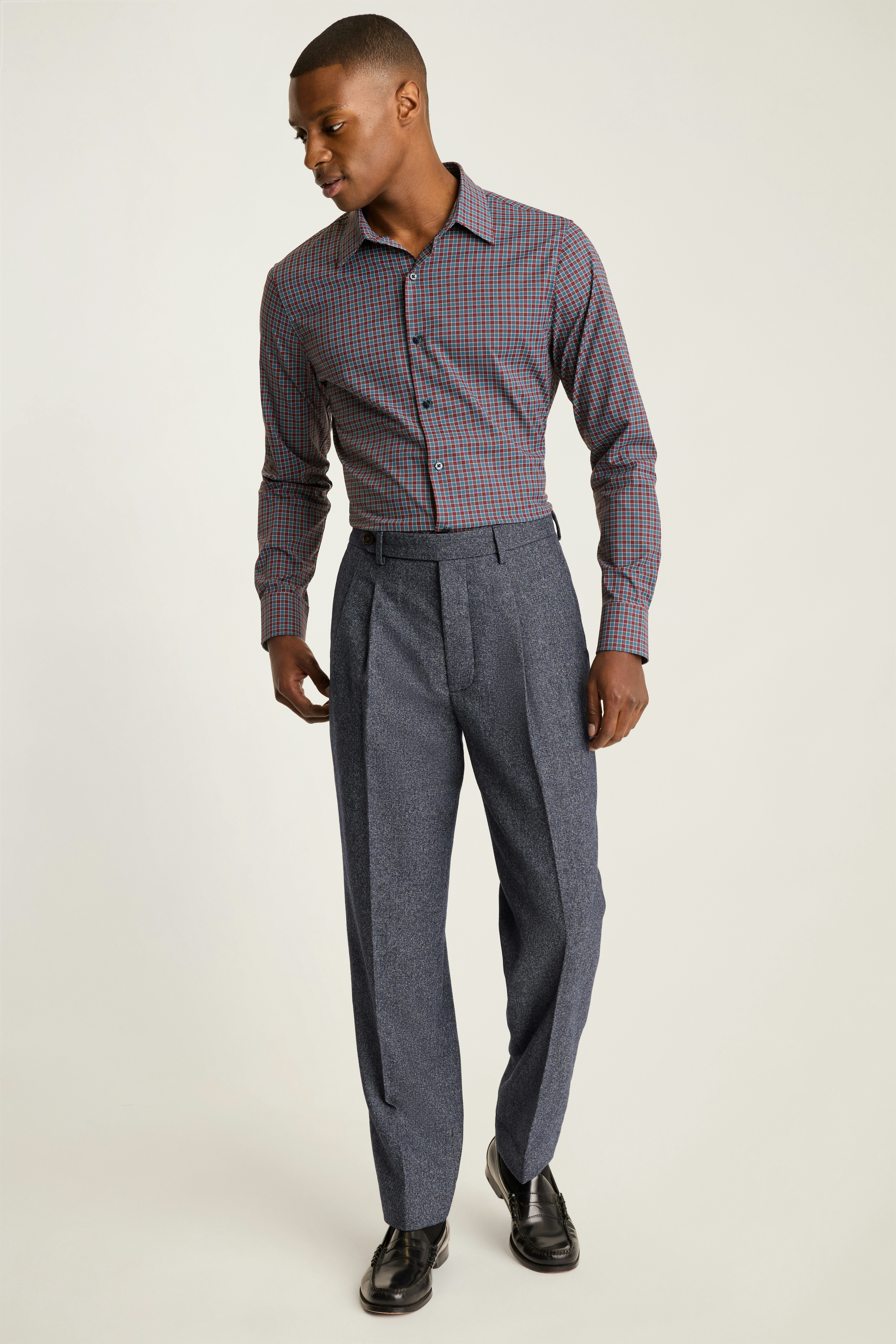 Tech Button Down Shirt red blue ingram plaid