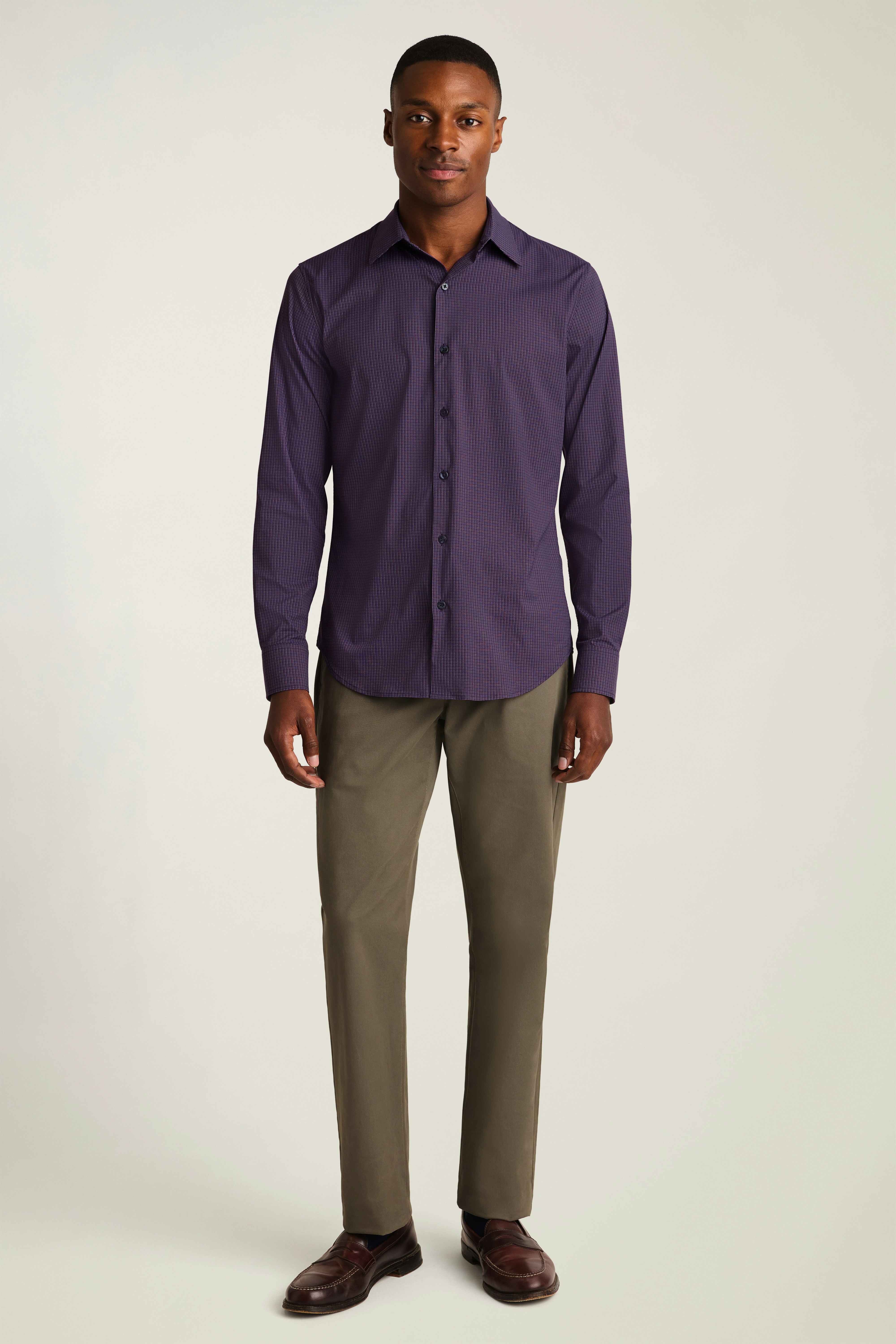 Tech Button Down Shirt purple rubbel plaid
