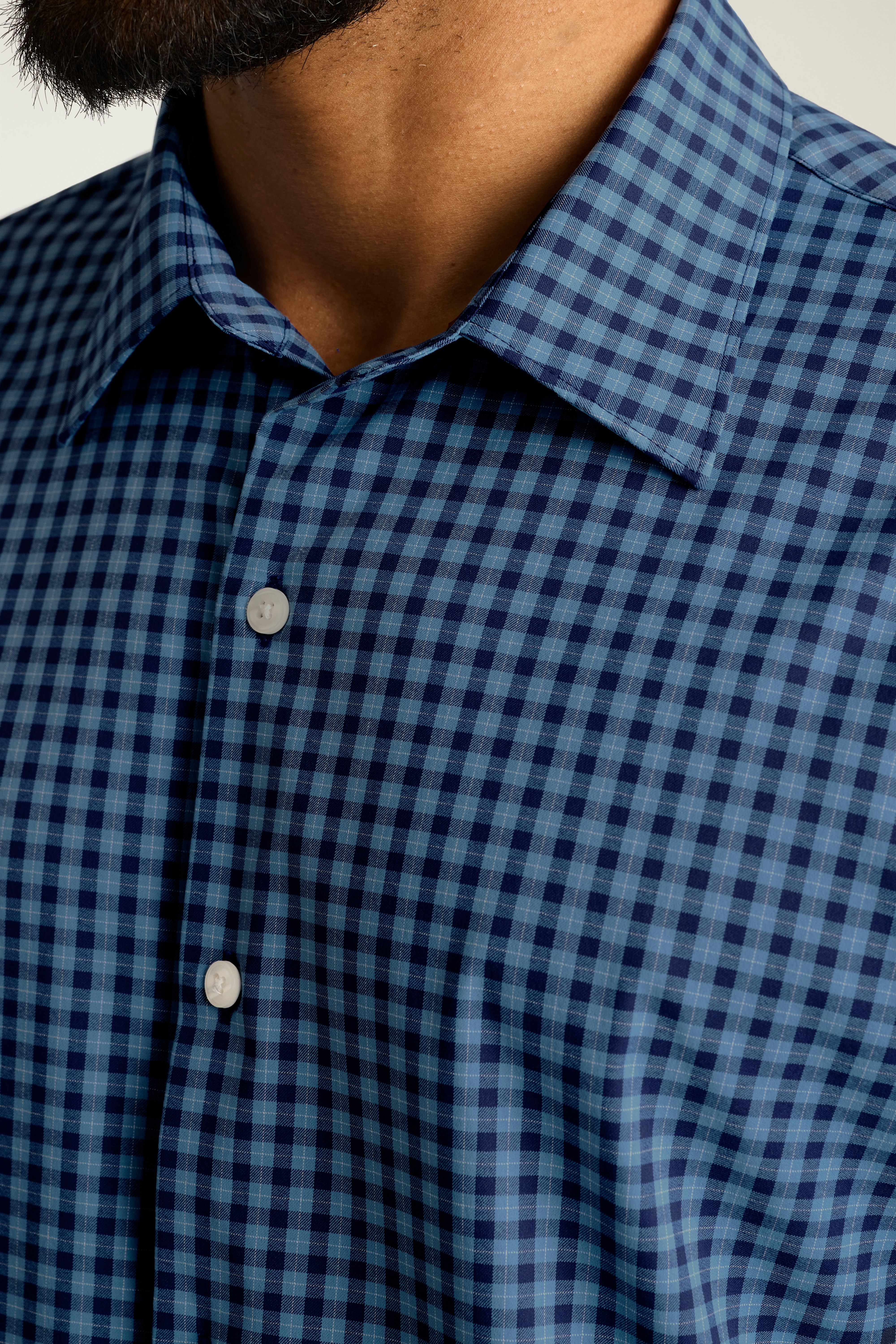 Tech Button Down Shirt navy blue gingham