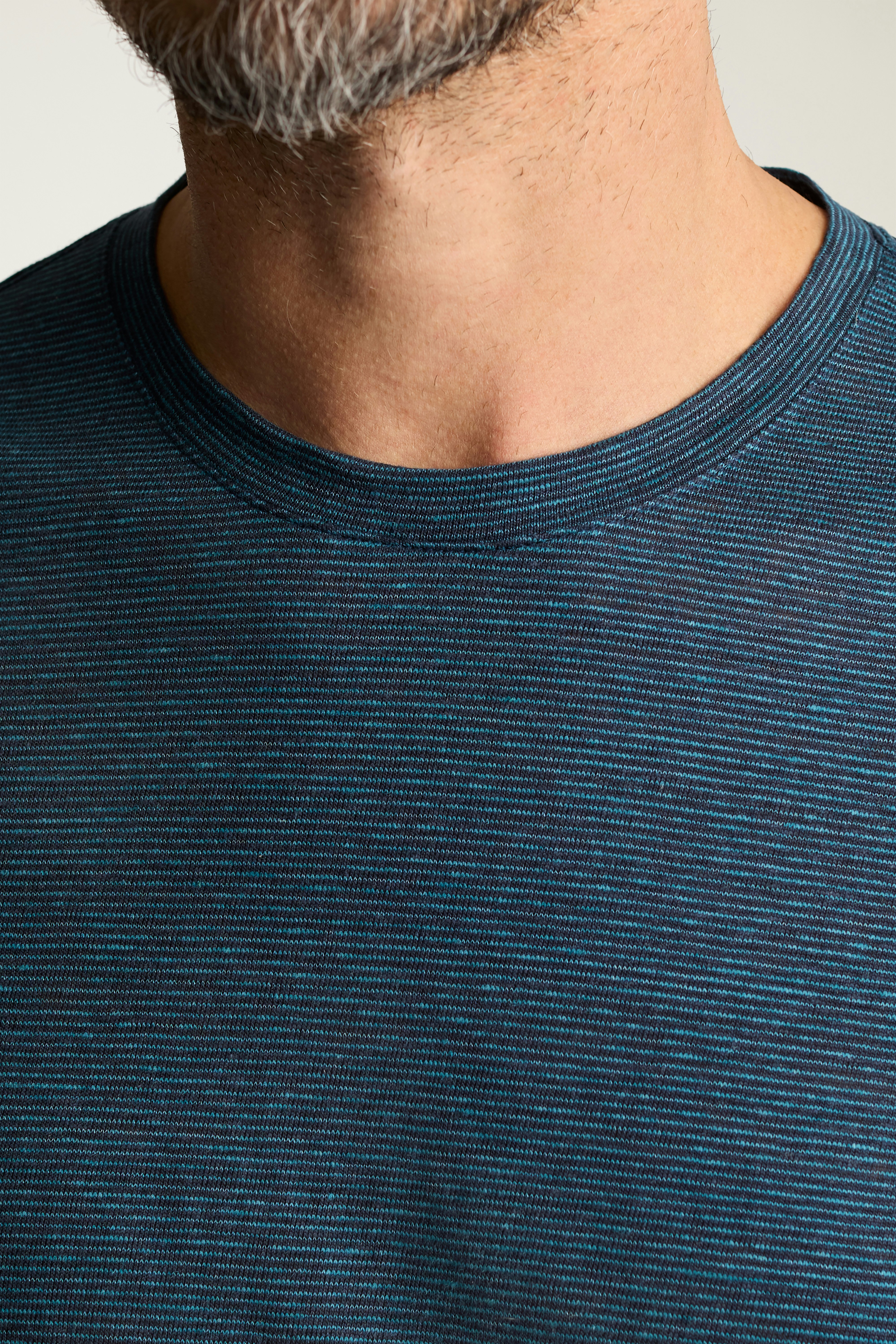 Linen Crew Neck Tee dark sea blue stripe