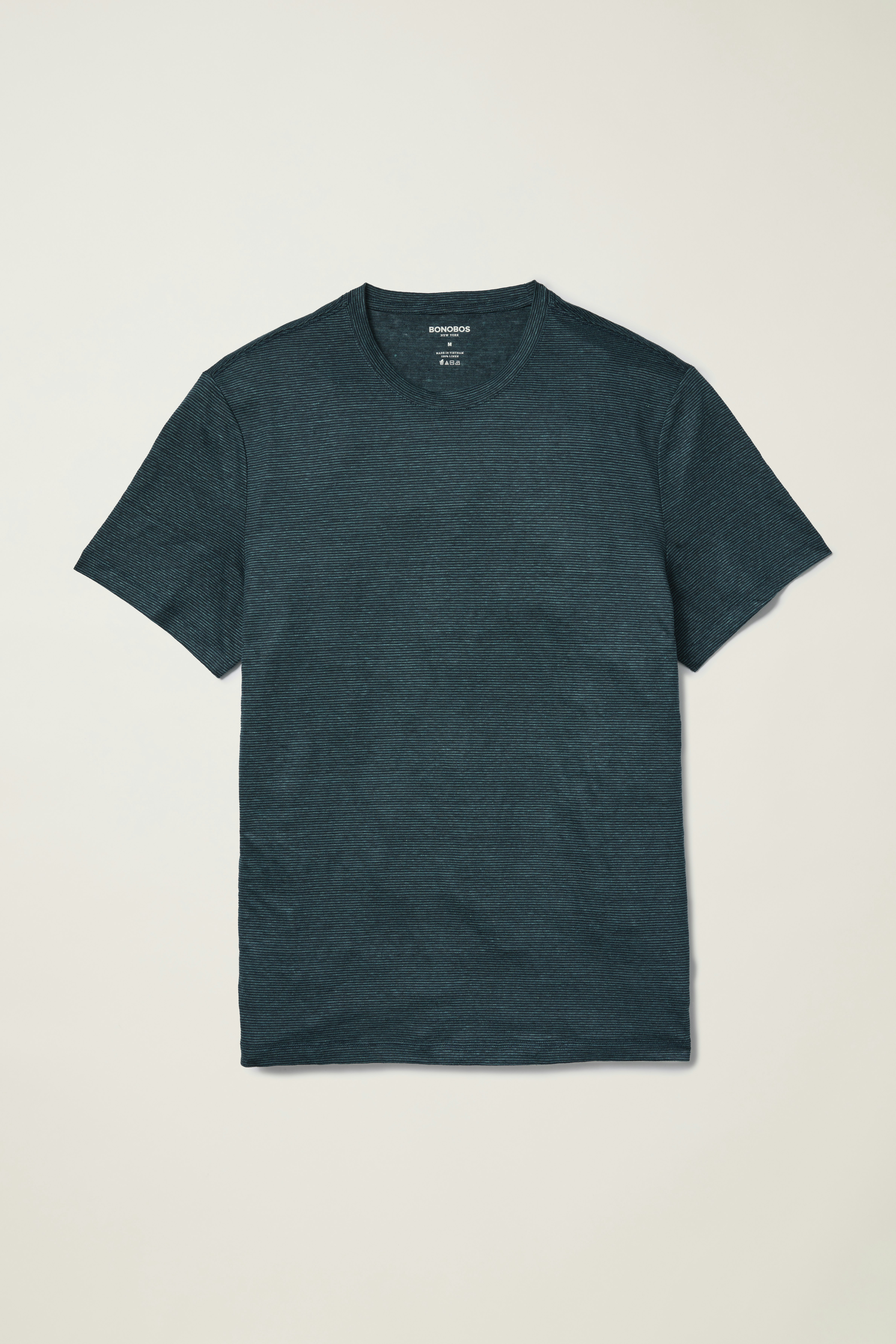 Linen Crew Neck Tee dark sea blue stripe