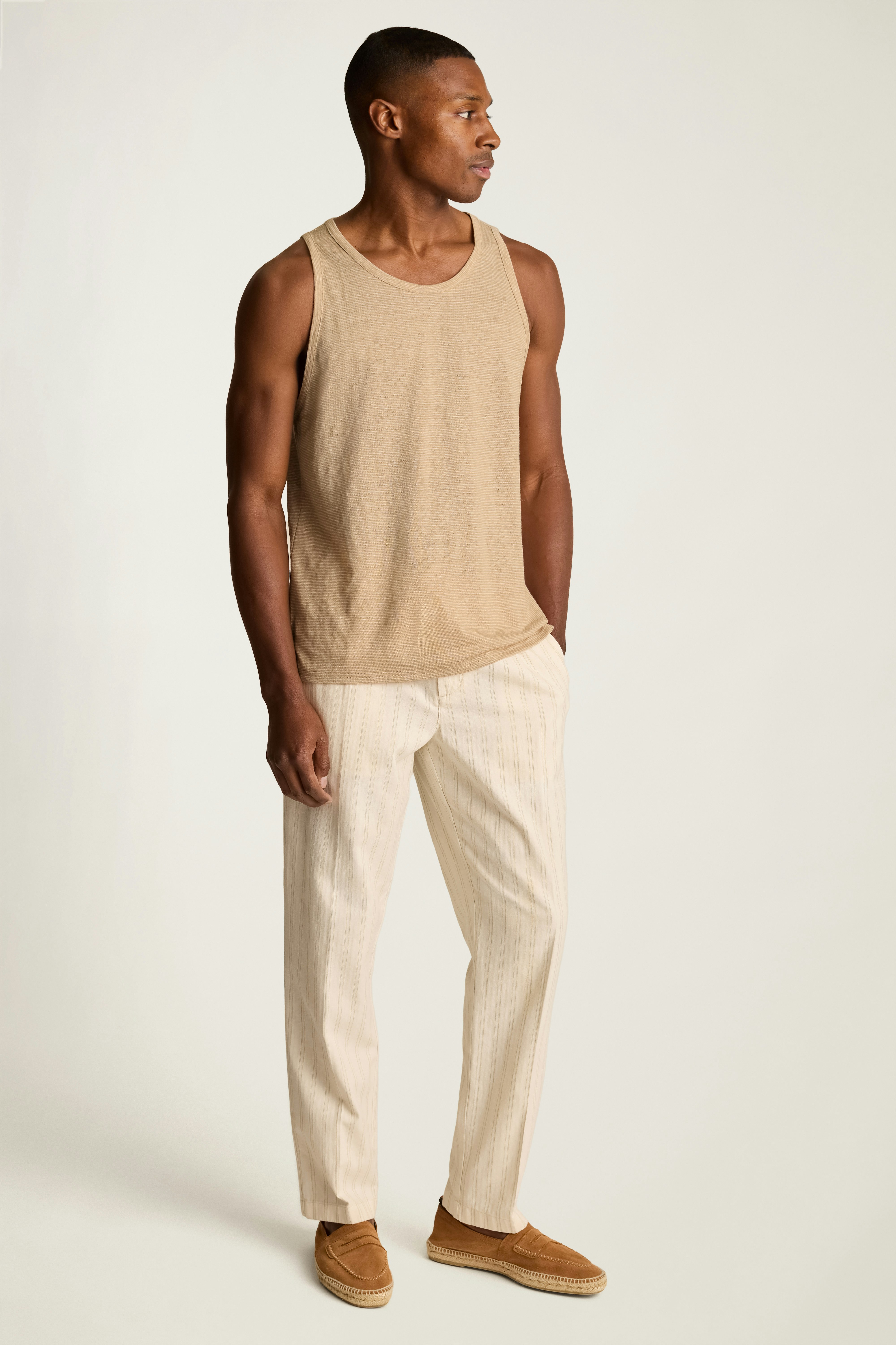 Linen Tank tan stripe 1 Linen Tank tan stripe