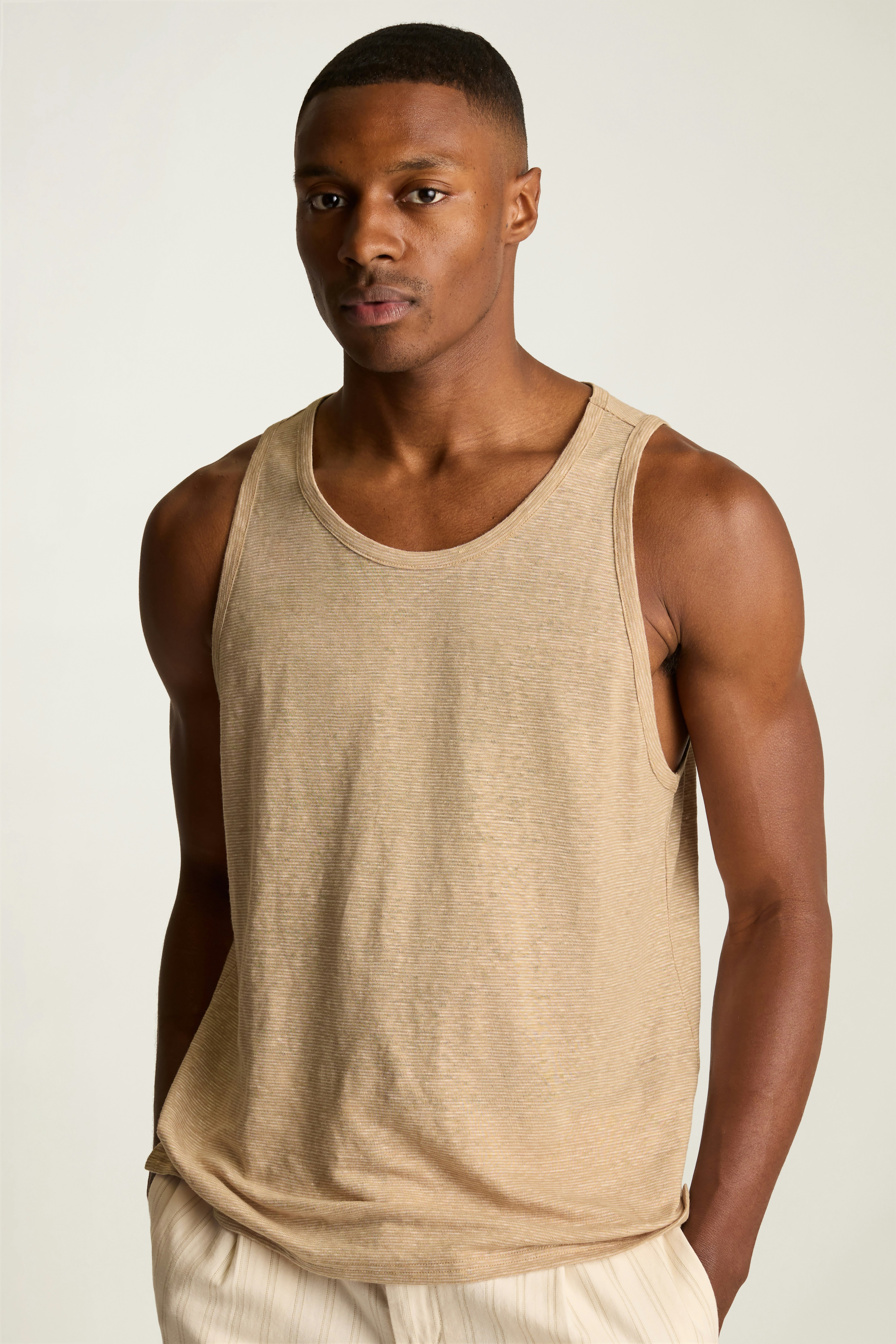 Linen Tank tan stripe 3 Linen Tank tan stripe