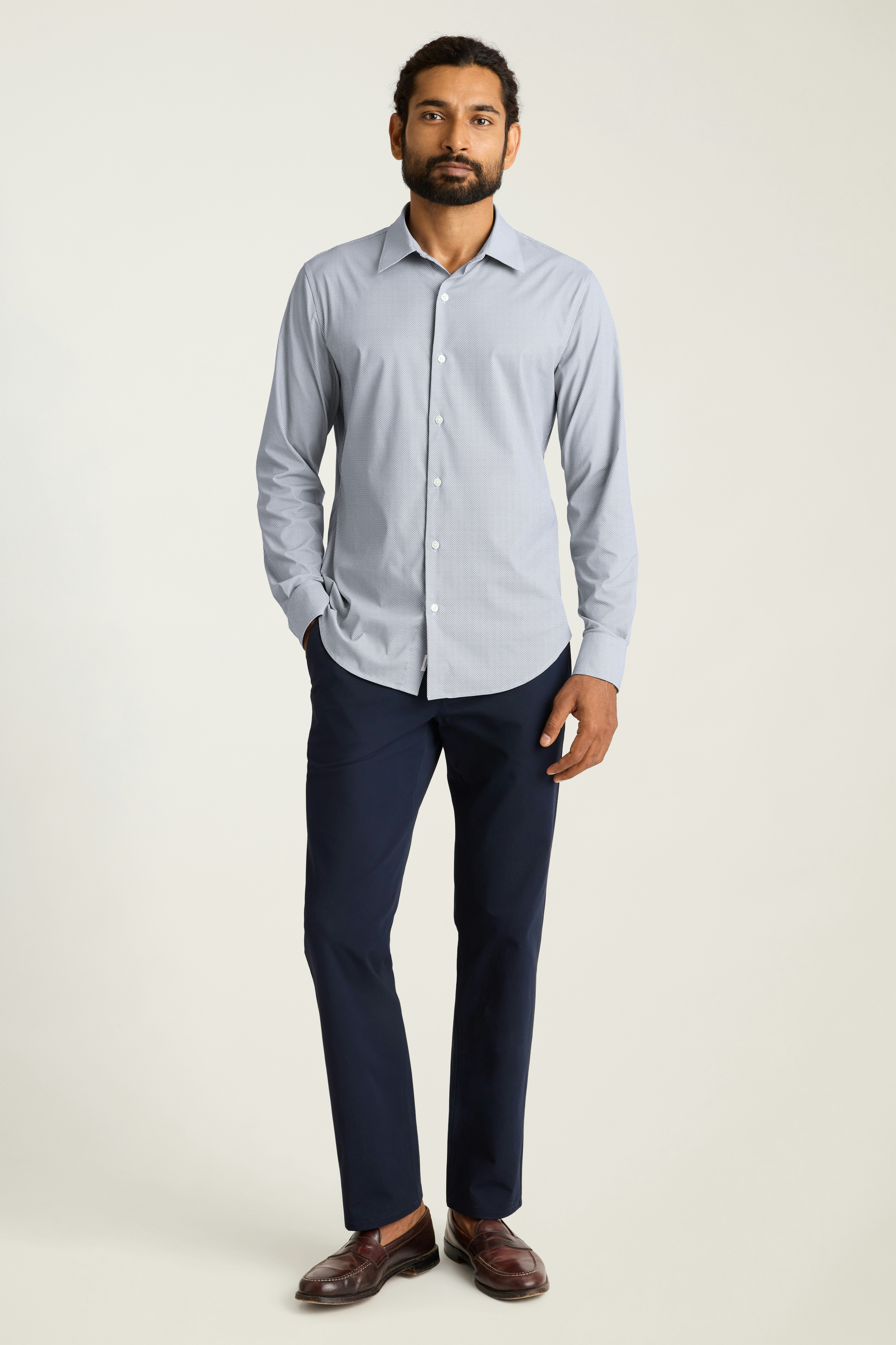 Tech Button Down Shirt navy wave micro geo