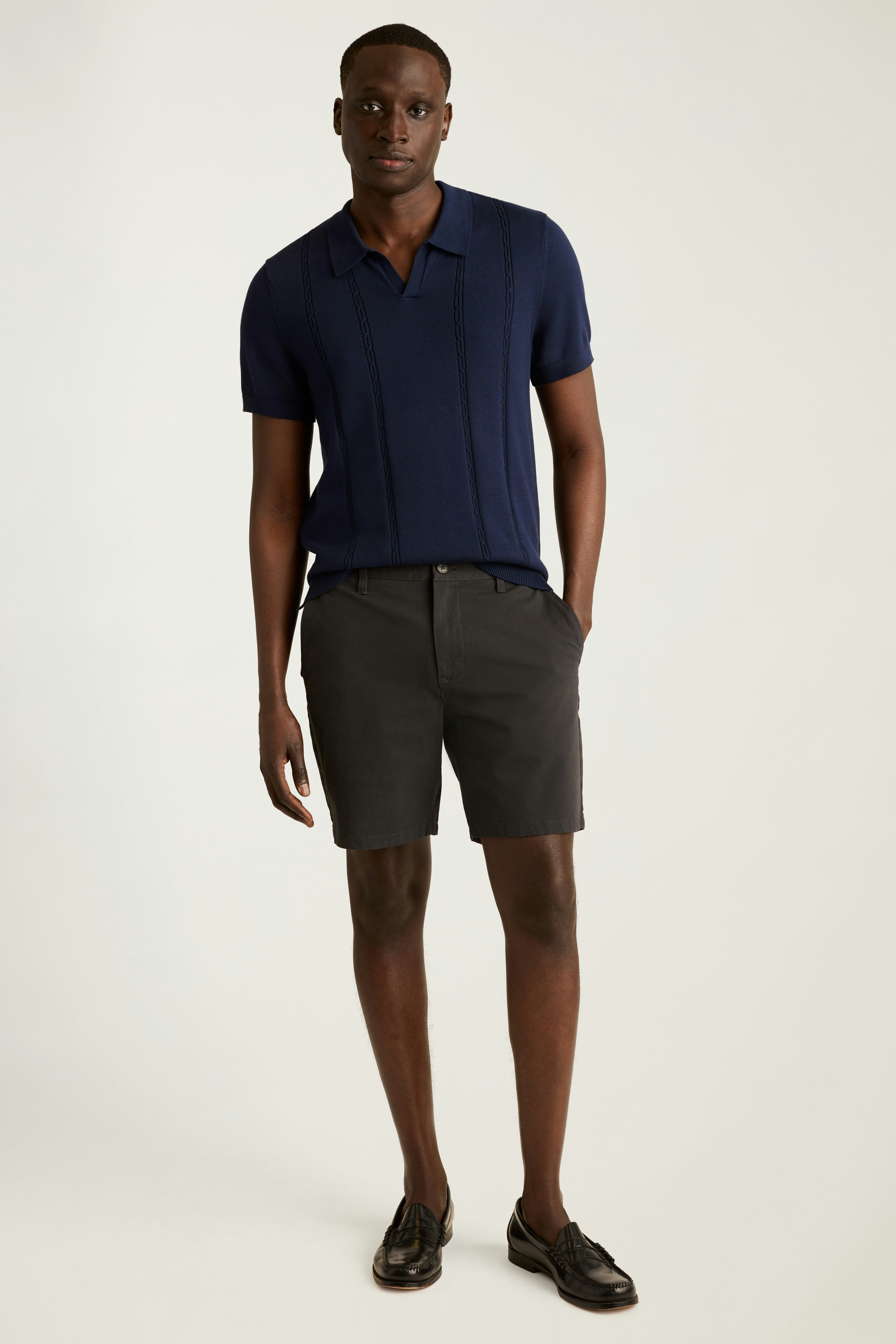 Hudson Sweater Polo navy cotton cable