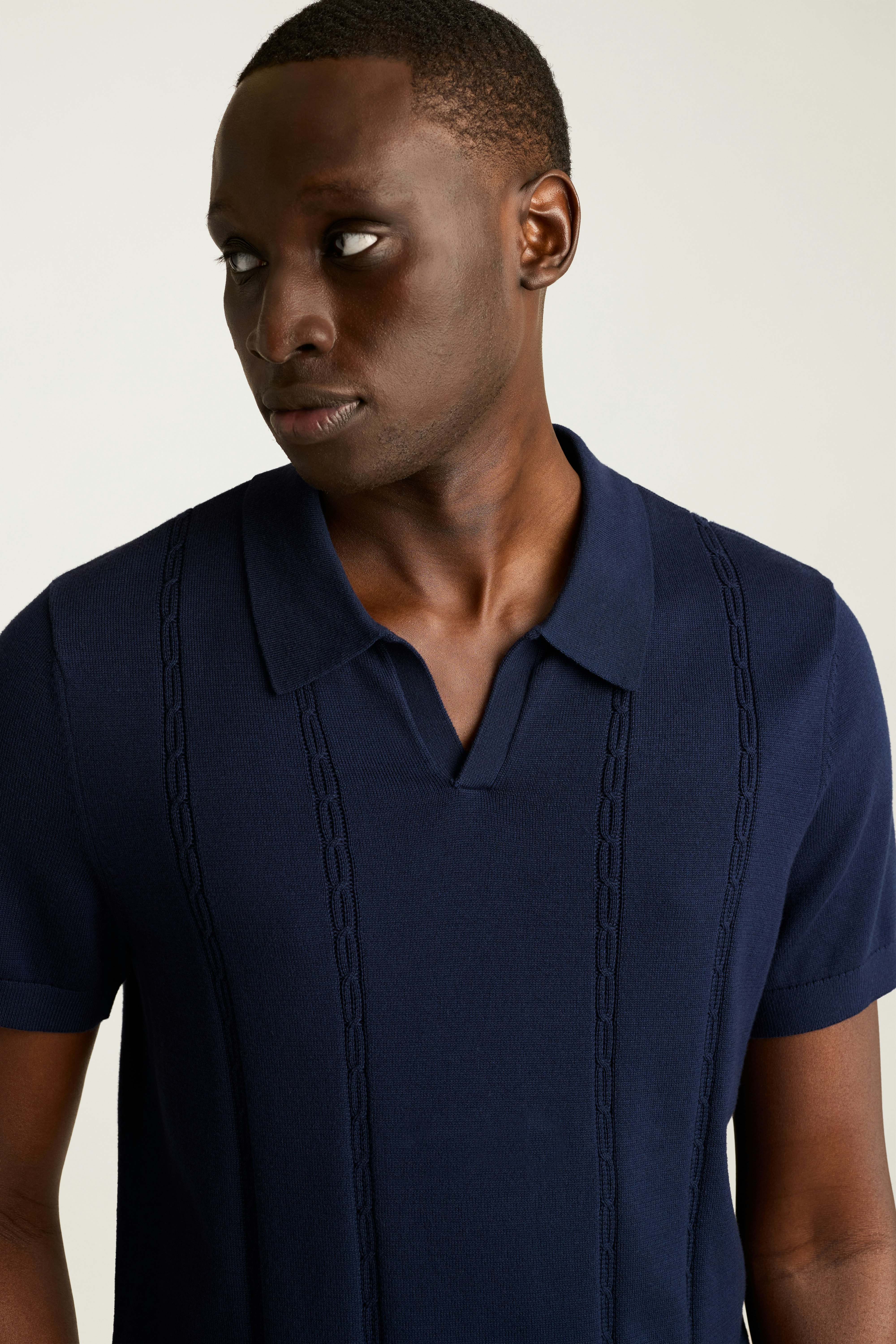 Hudson Sweater Polo navy cotton cable