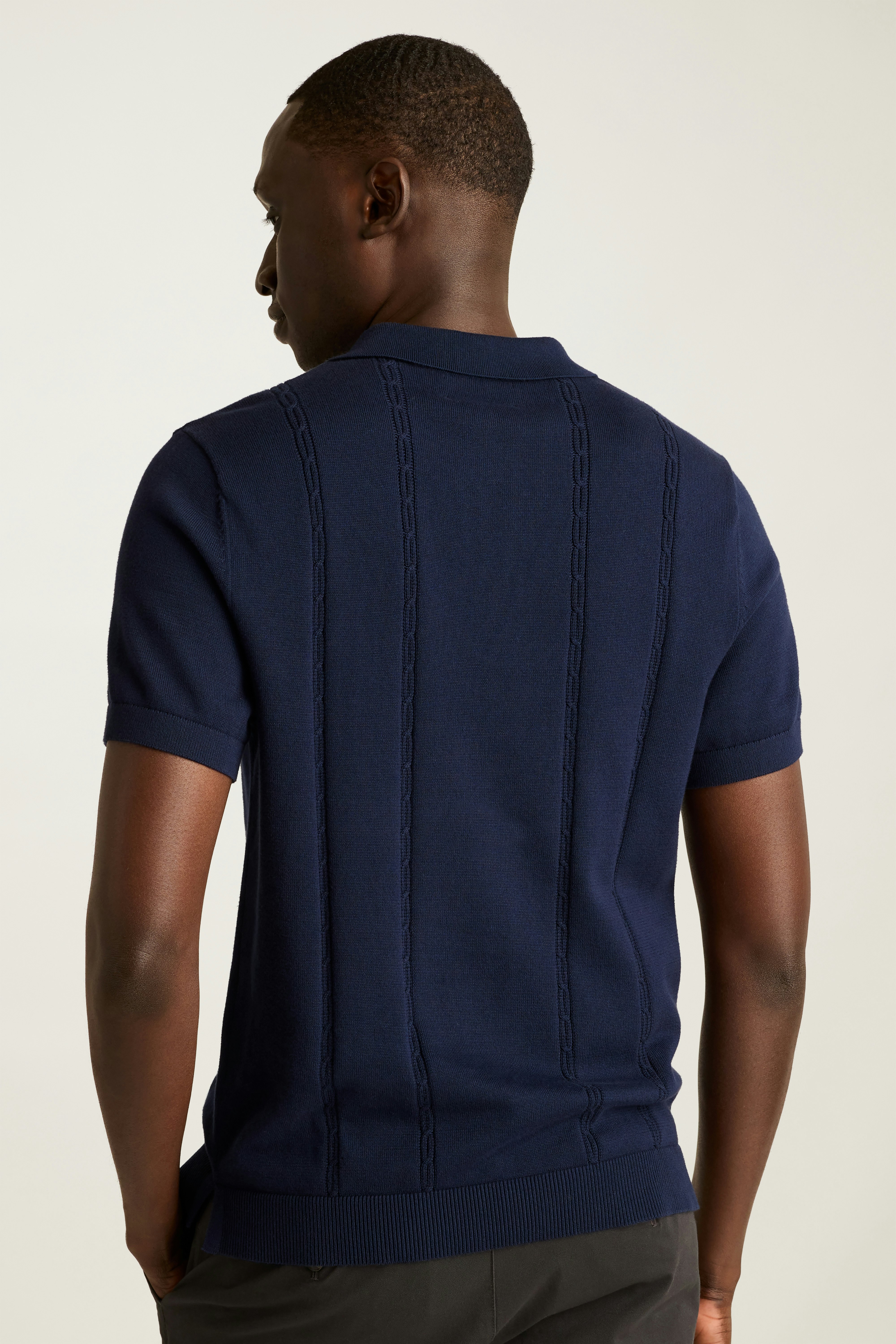 Hudson Sweater Polo navy cotton cable