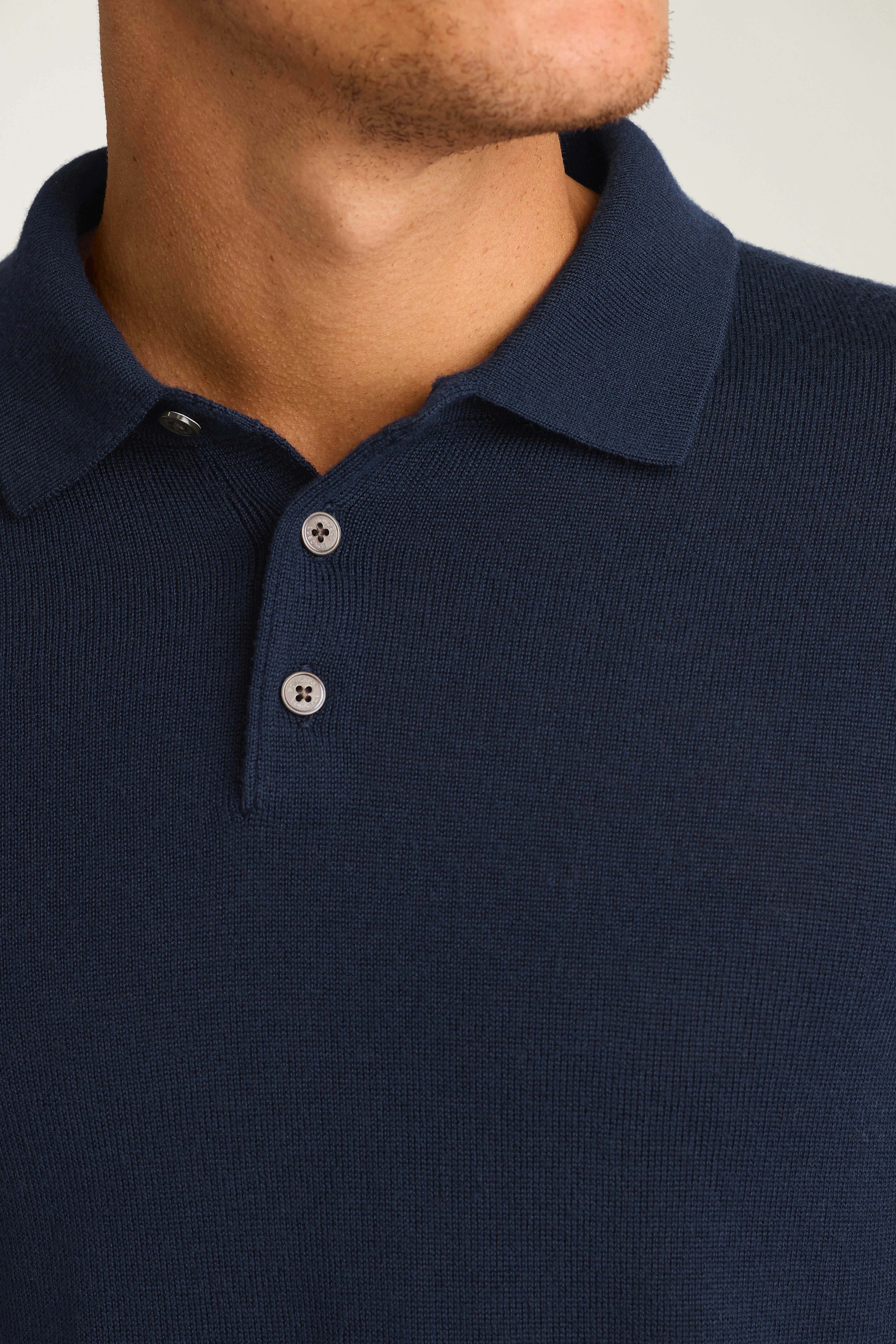Merino Long Sleeve Sweater Polo navy merino
