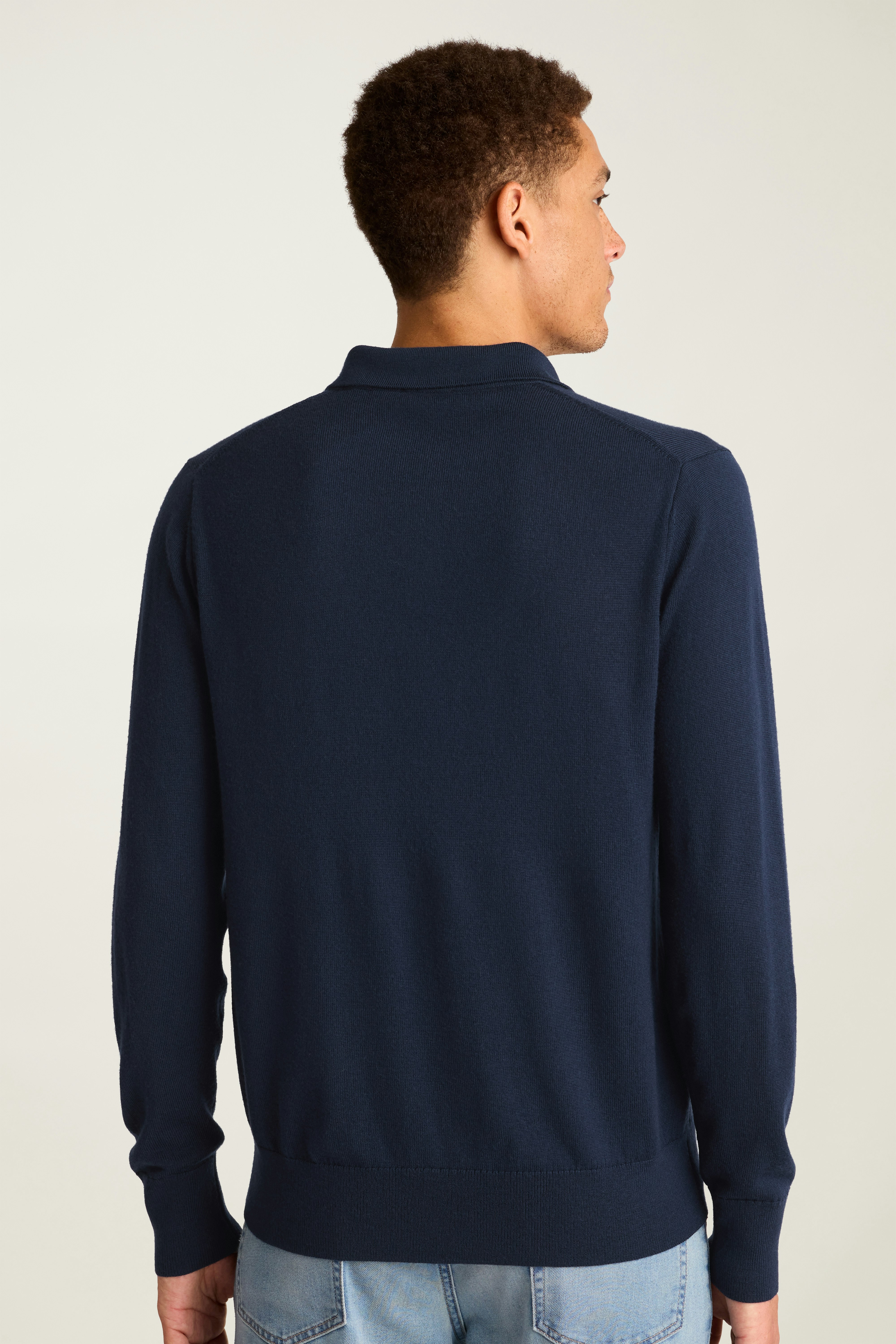 Merino Long Sleeve Sweater Polo navy merino