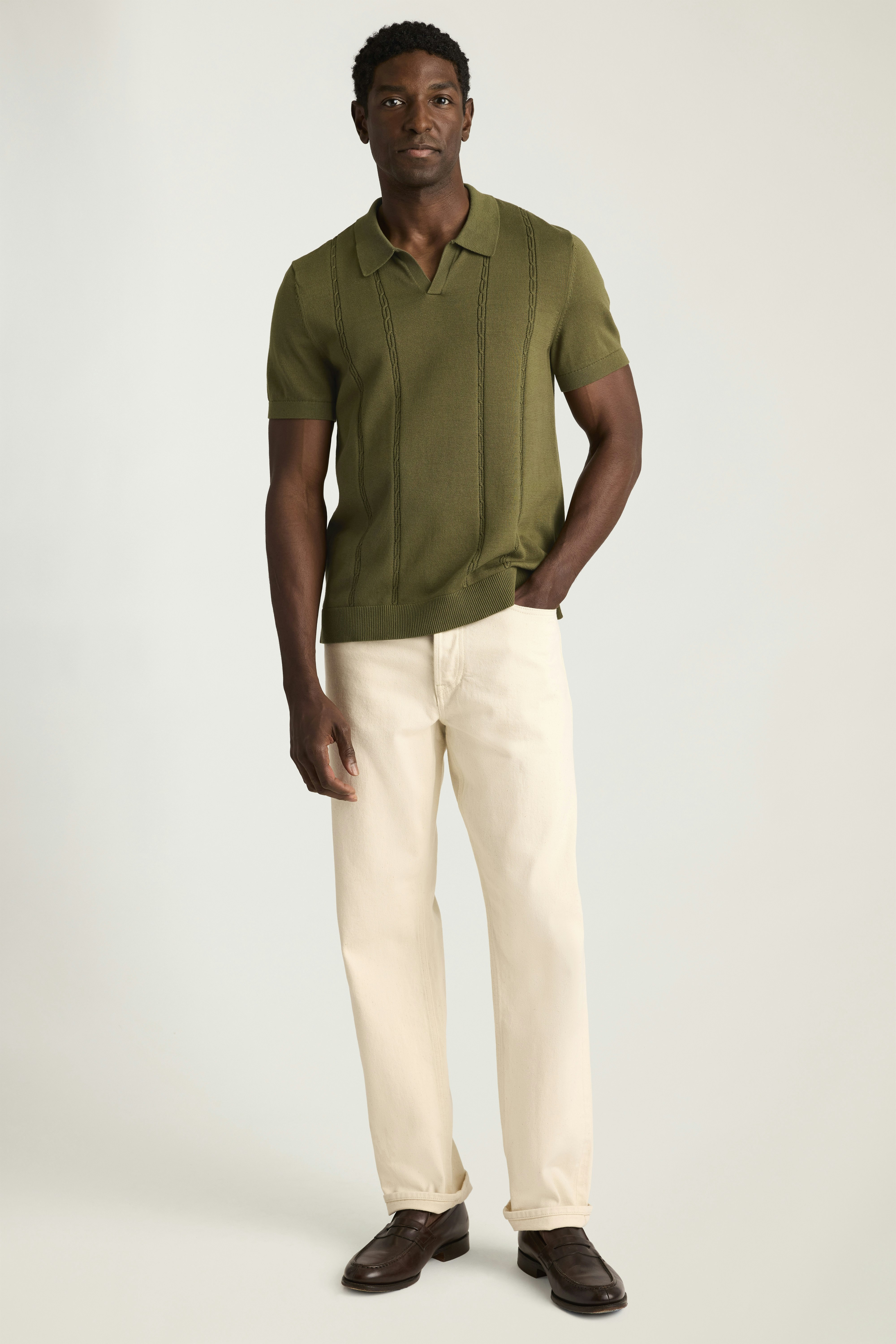 Hudson Sweater Polo dark green cotton cable