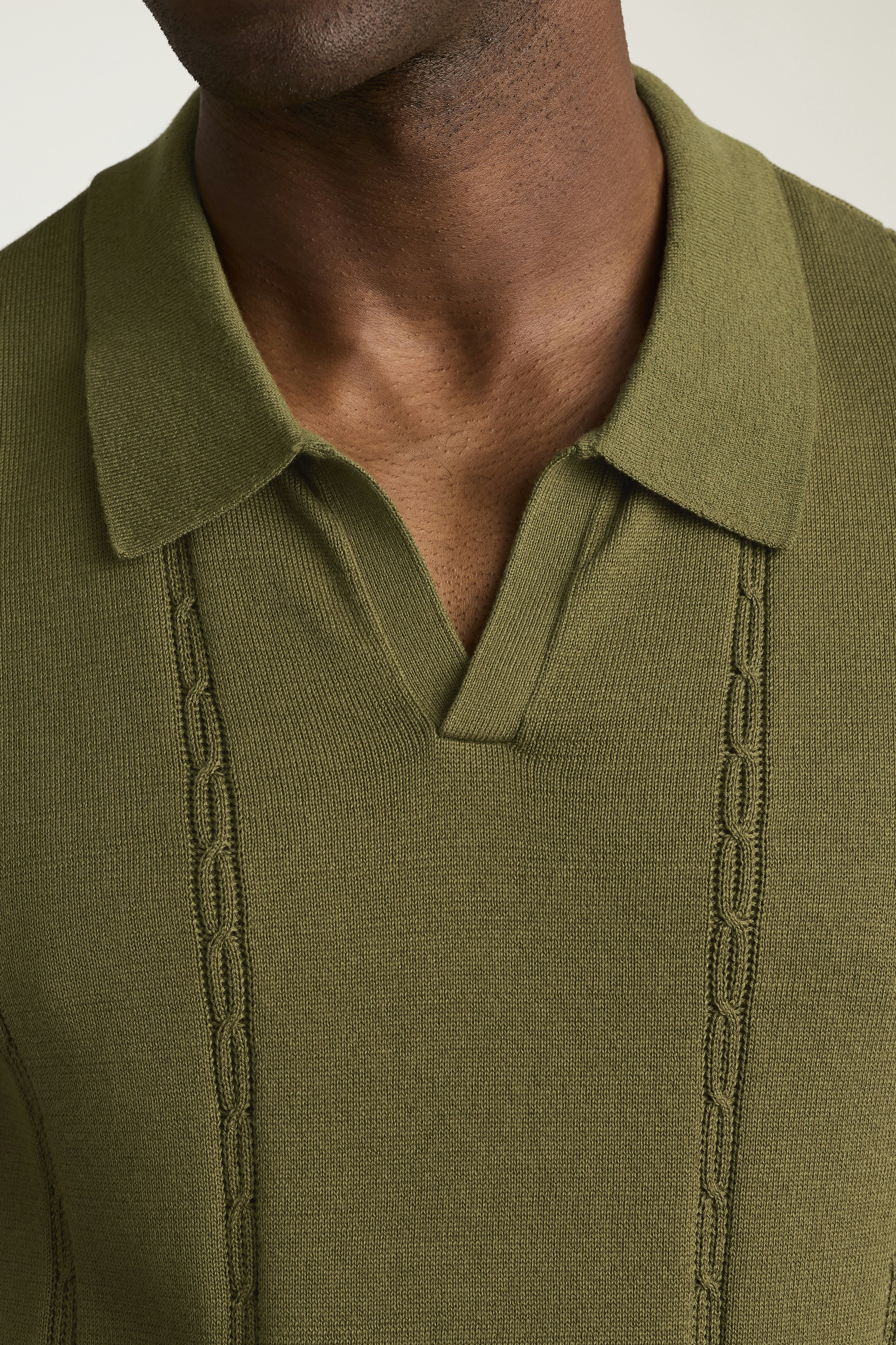 Hudson Sweater Polo dark green cotton cable