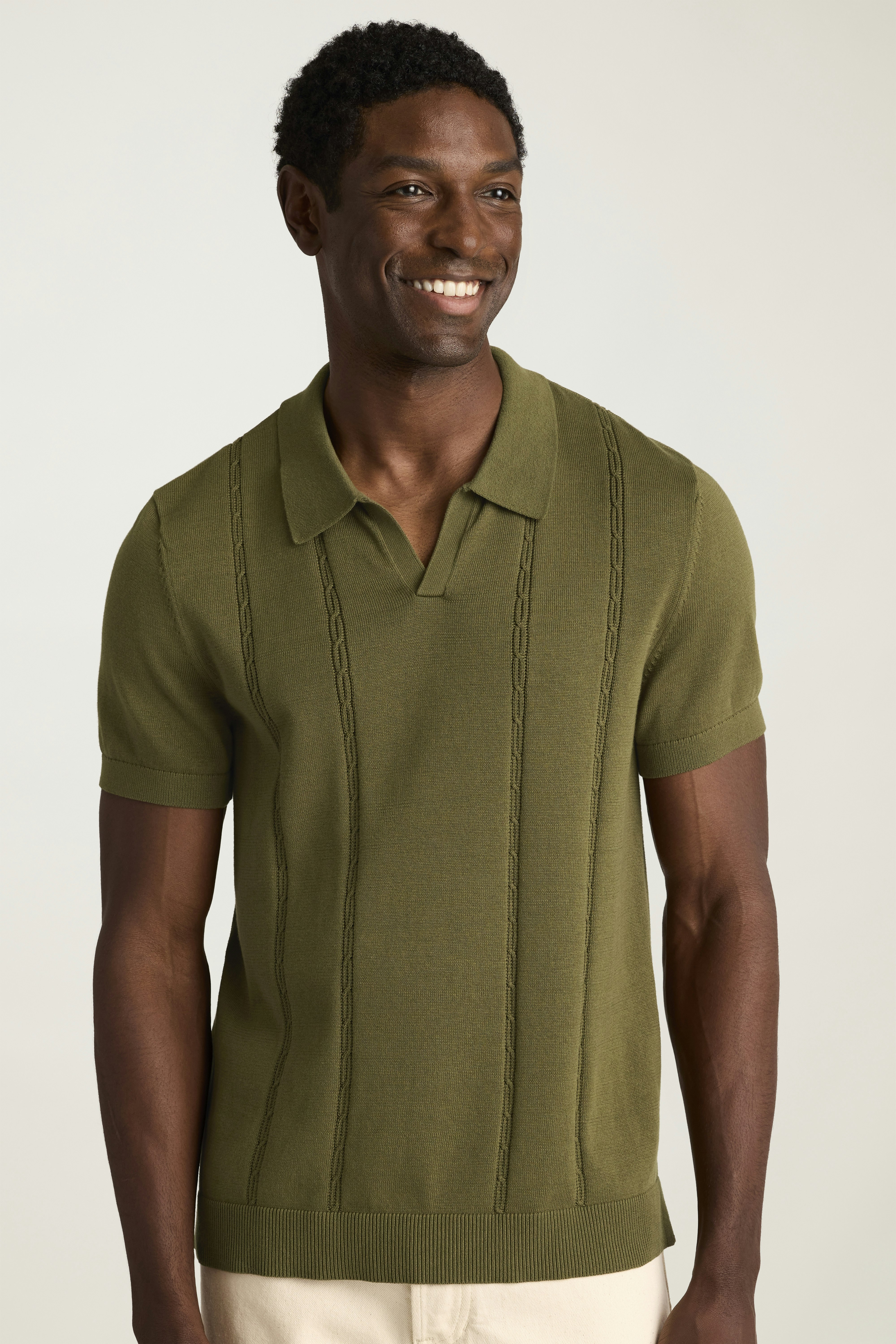 Hudson Sweater Polo dark green cotton cable