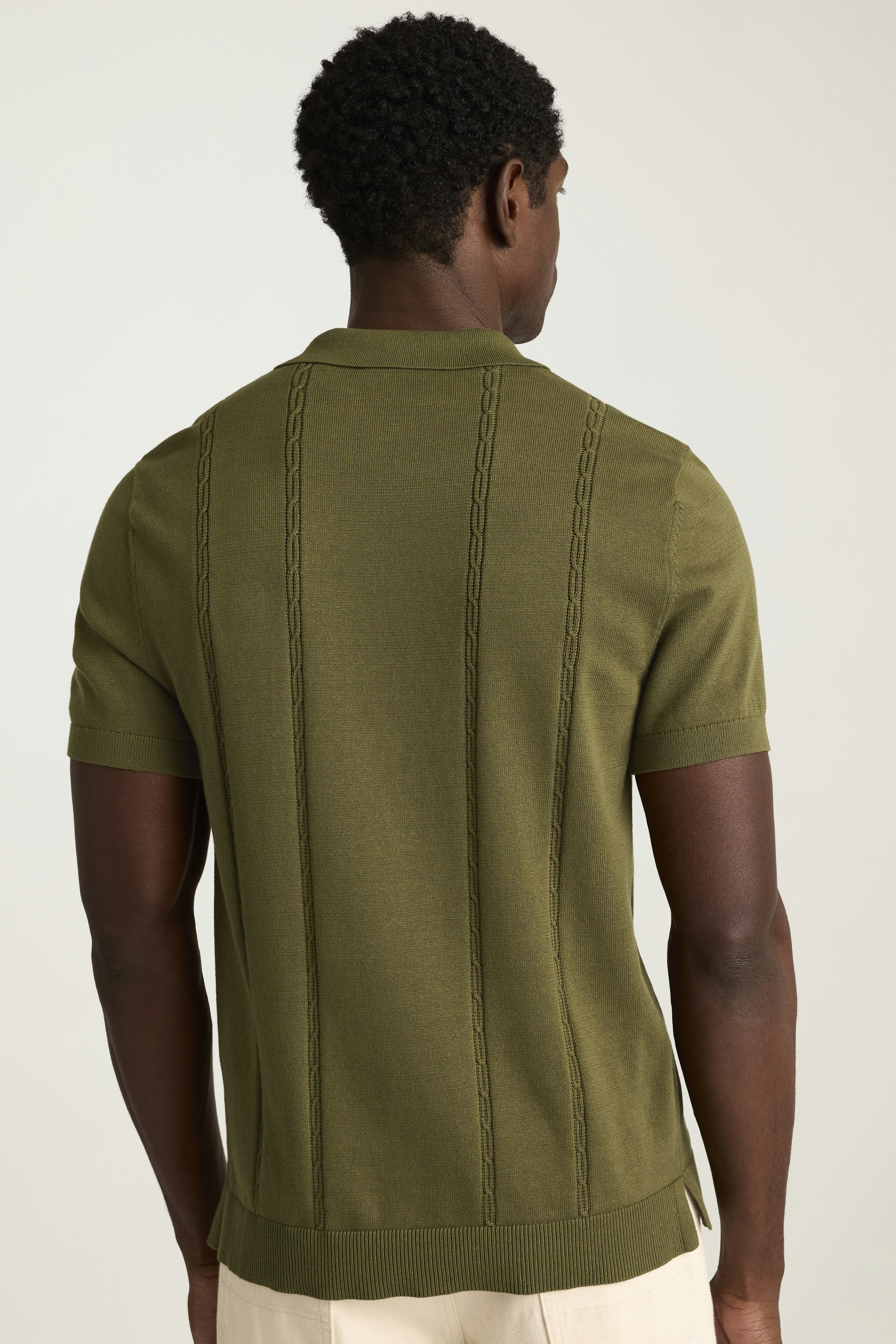 Hudson Sweater Polo dark green cotton cable