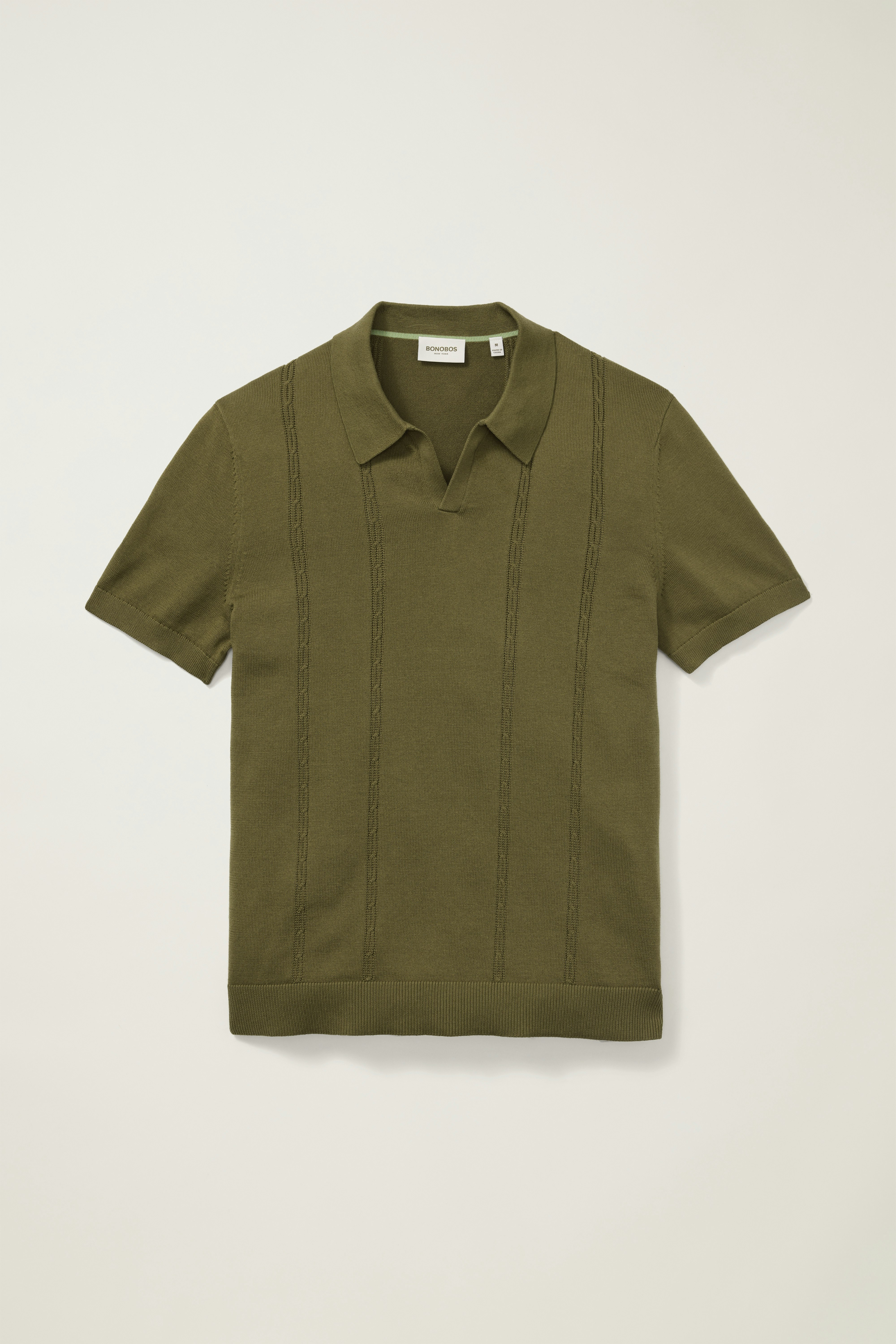 Hudson Sweater Polo dark green cotton cable