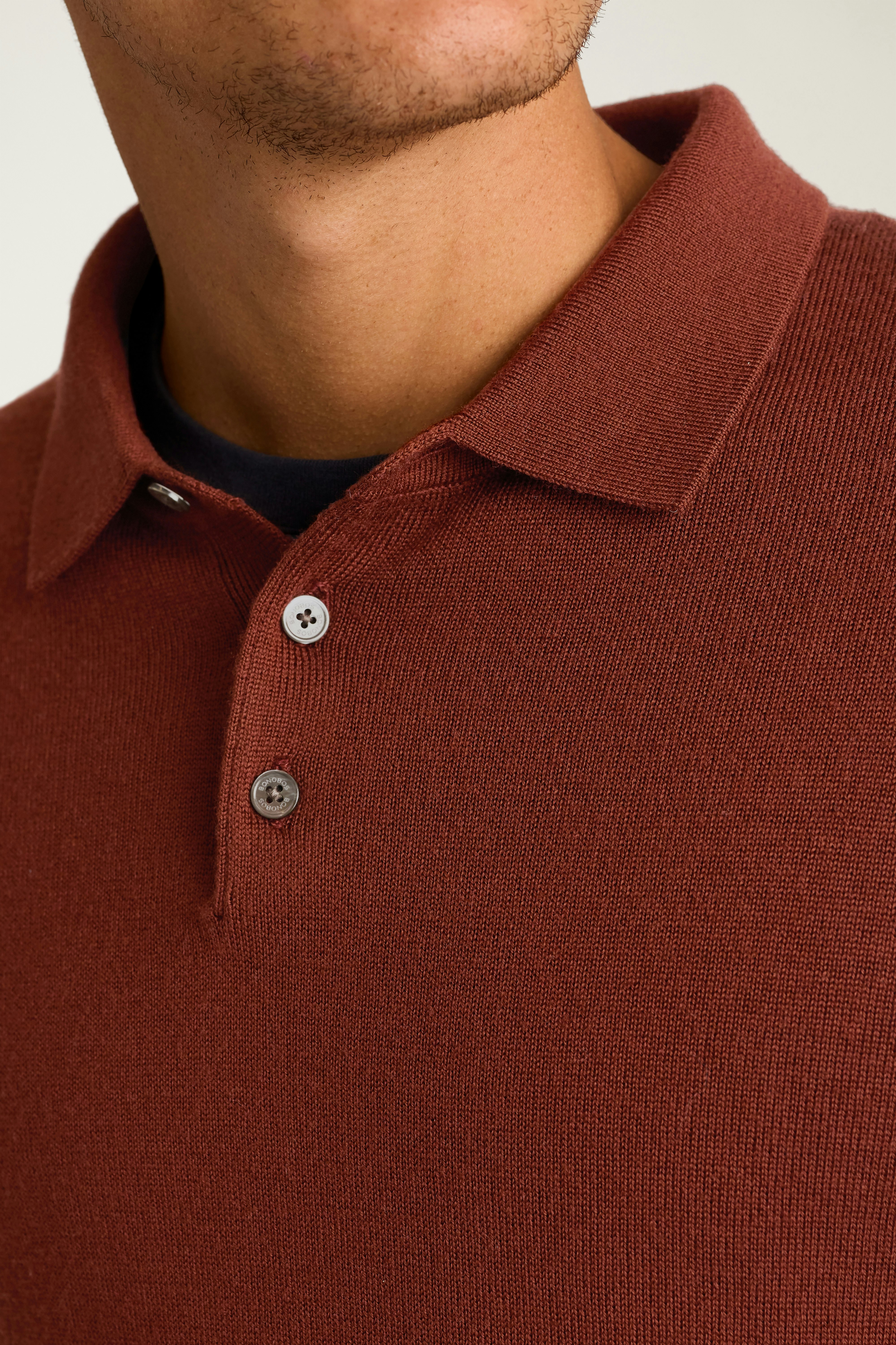 Merino Long Sleeve Sweater Polo dark amber merino