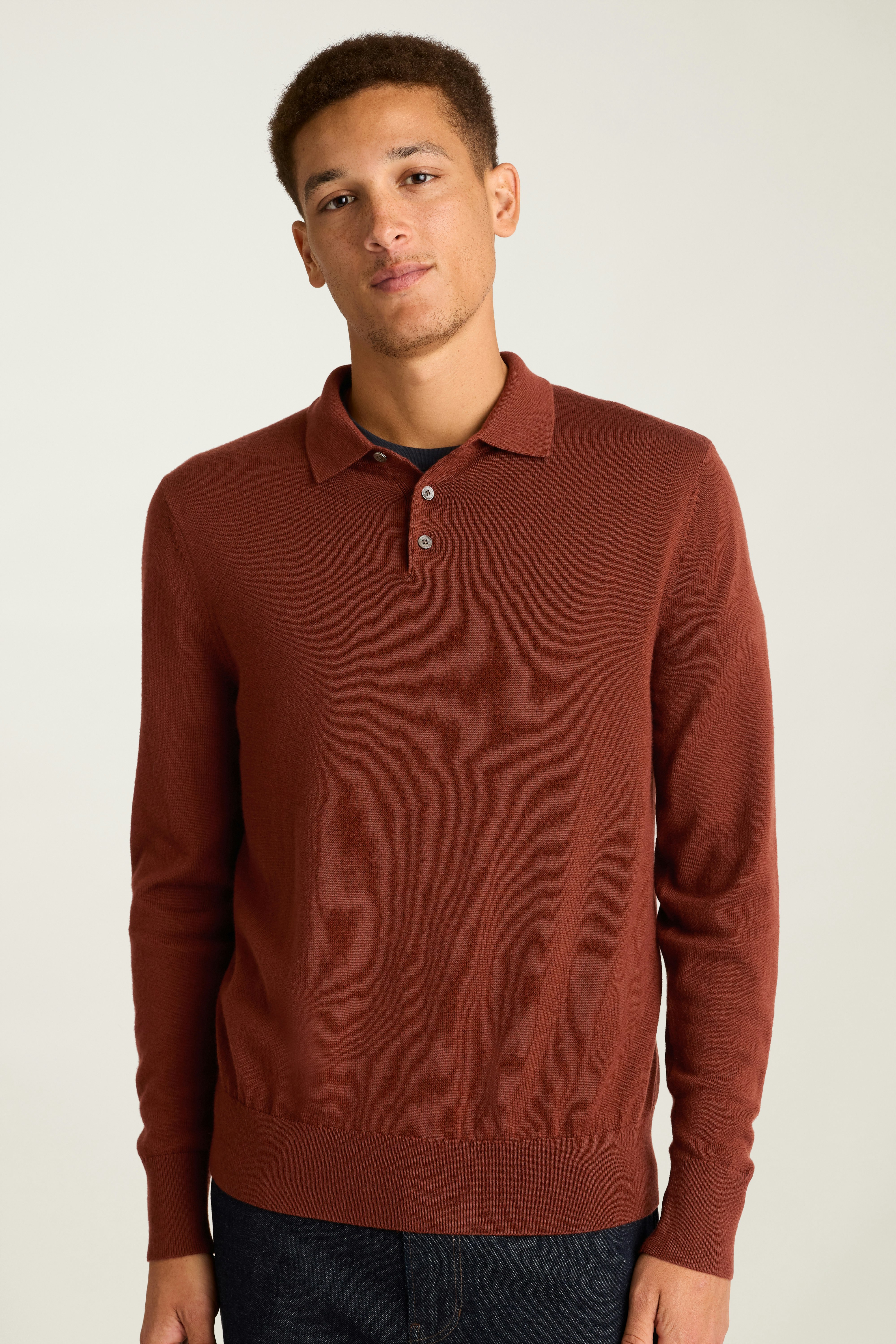 Merino Long Sleeve Sweater Polo dark amber merino 3 Merino Long Sleeve Sweater Polo dark amber merino