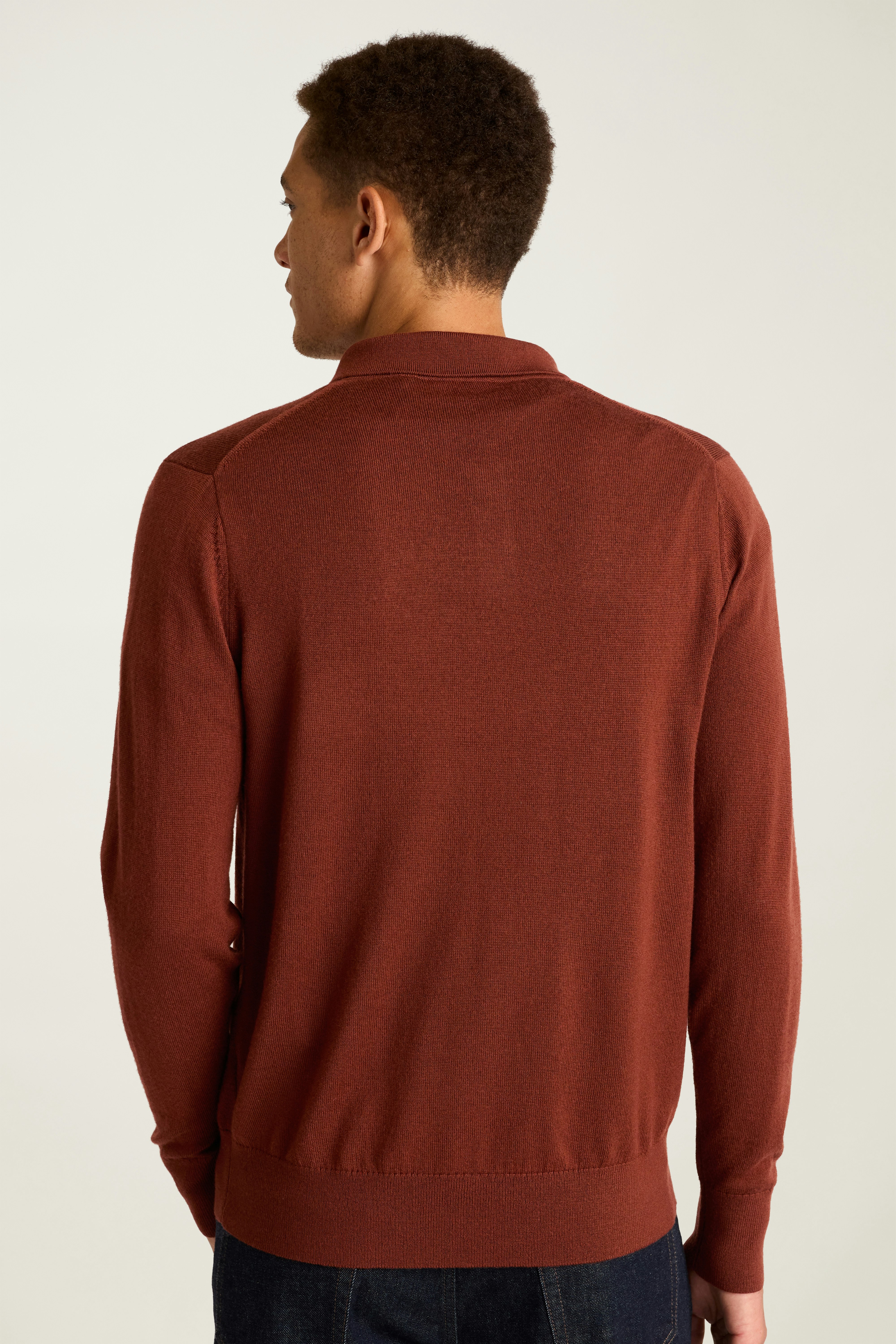 Merino Long Sleeve Sweater Polo dark amber merino 4 Merino Long Sleeve Sweater Polo dark amber merino