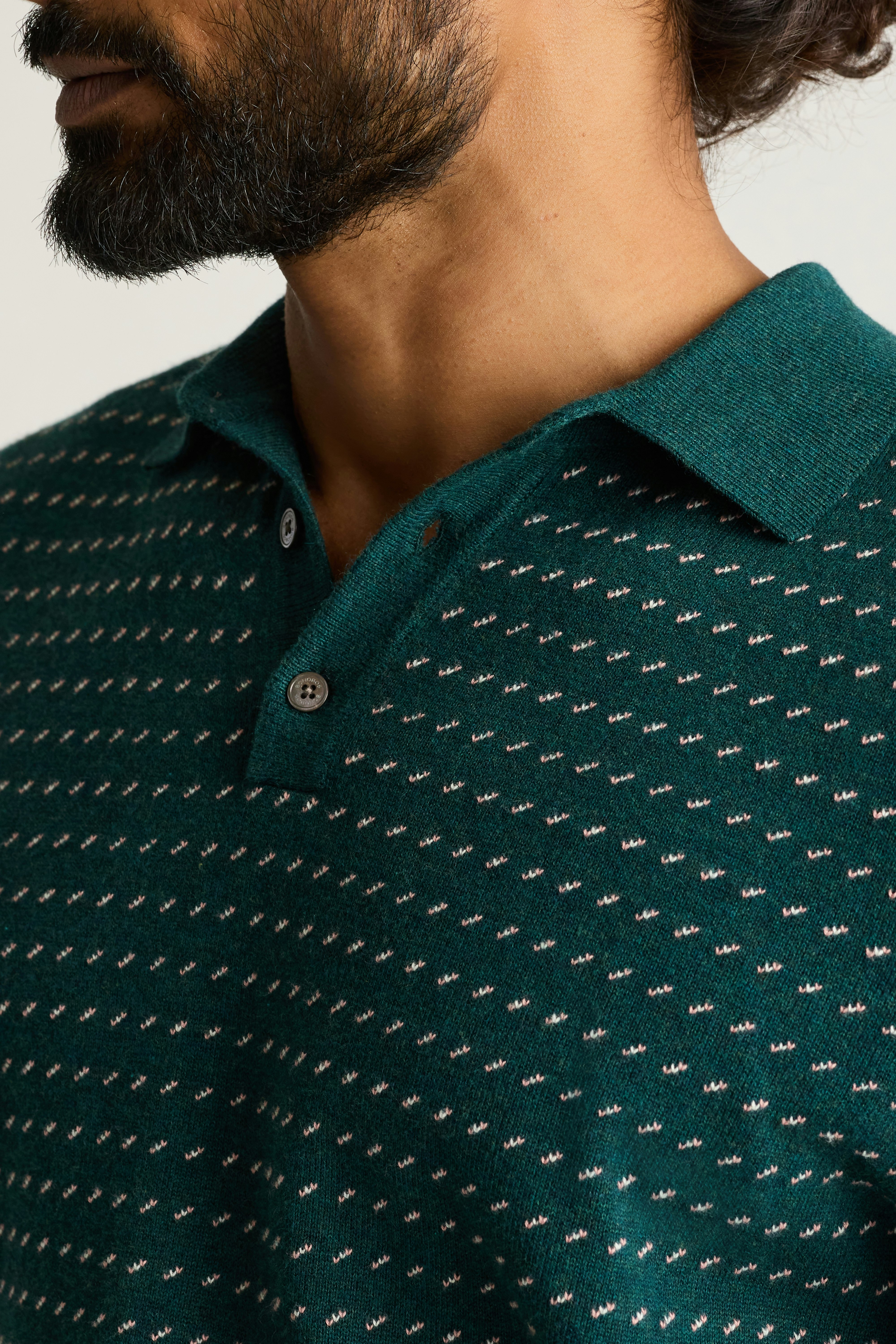 Hudson Long Sleeve Sweater Polo blue green dotted cotton cashmere