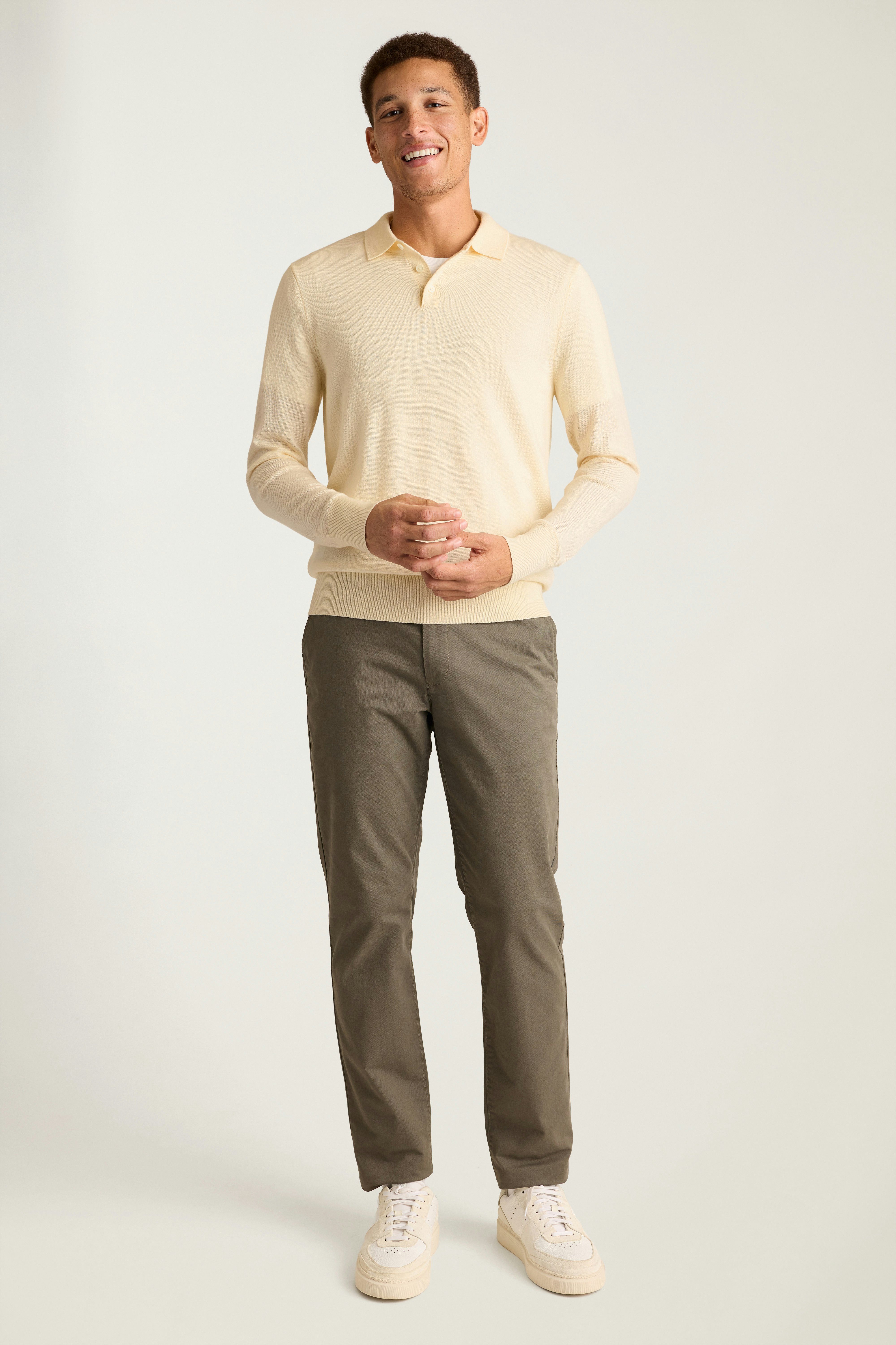 Merino Long Sleeve Sweater Polo cream merino