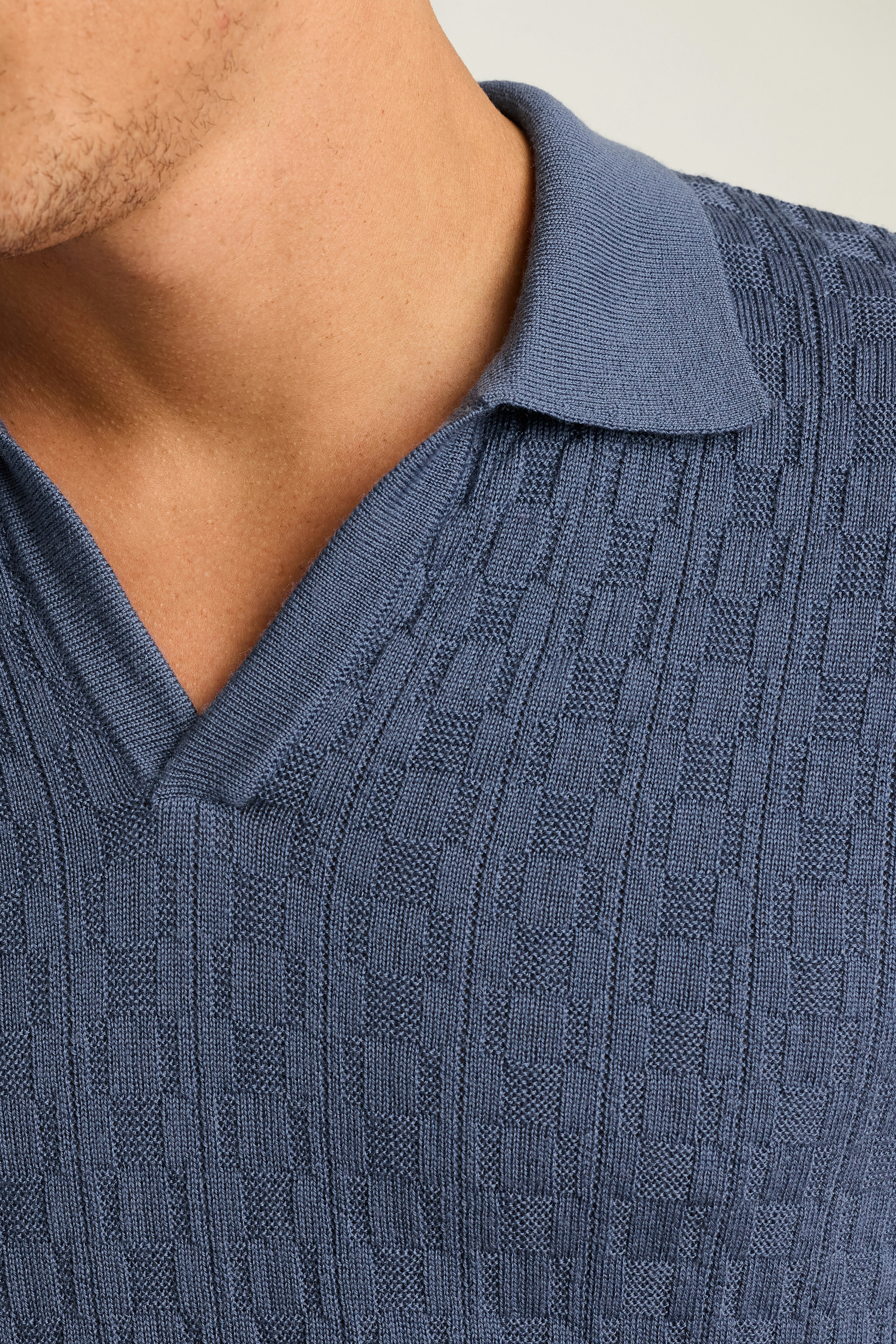 Hudson Sweater Polo mid blue grid merino