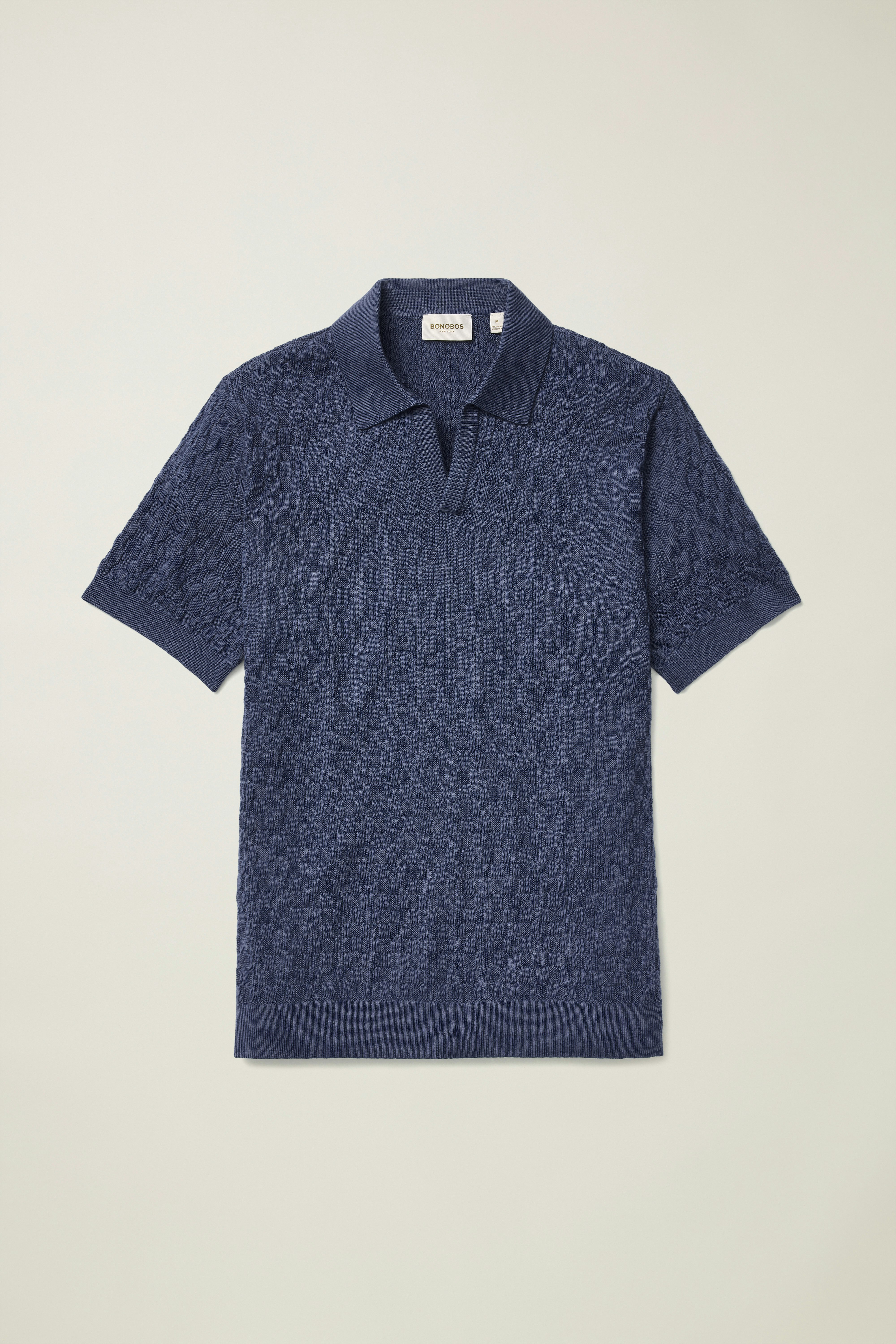 Hudson Sweater Polo mid blue grid merino