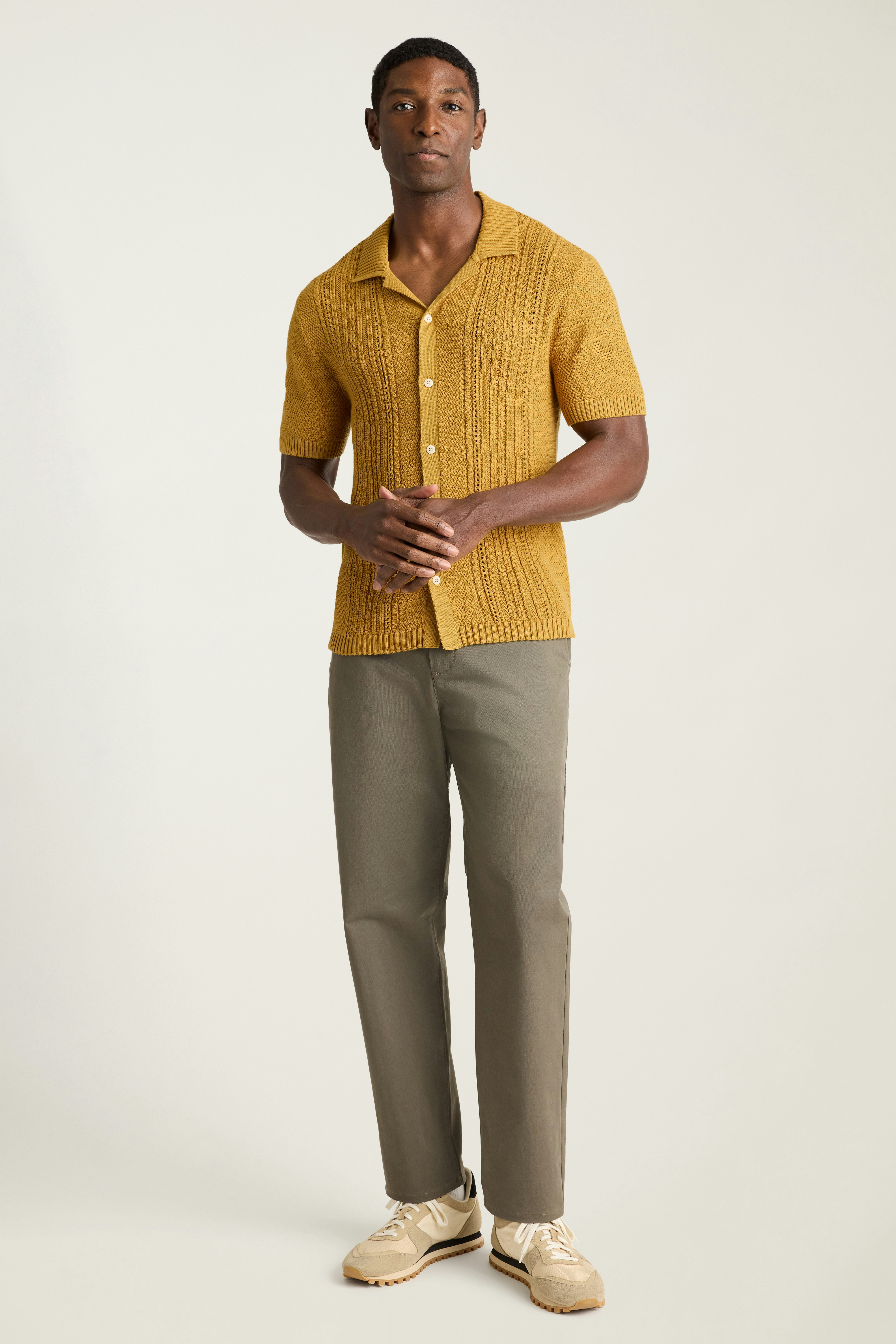 Hudson Cabana Sweater Polo honey mustard cable cotton