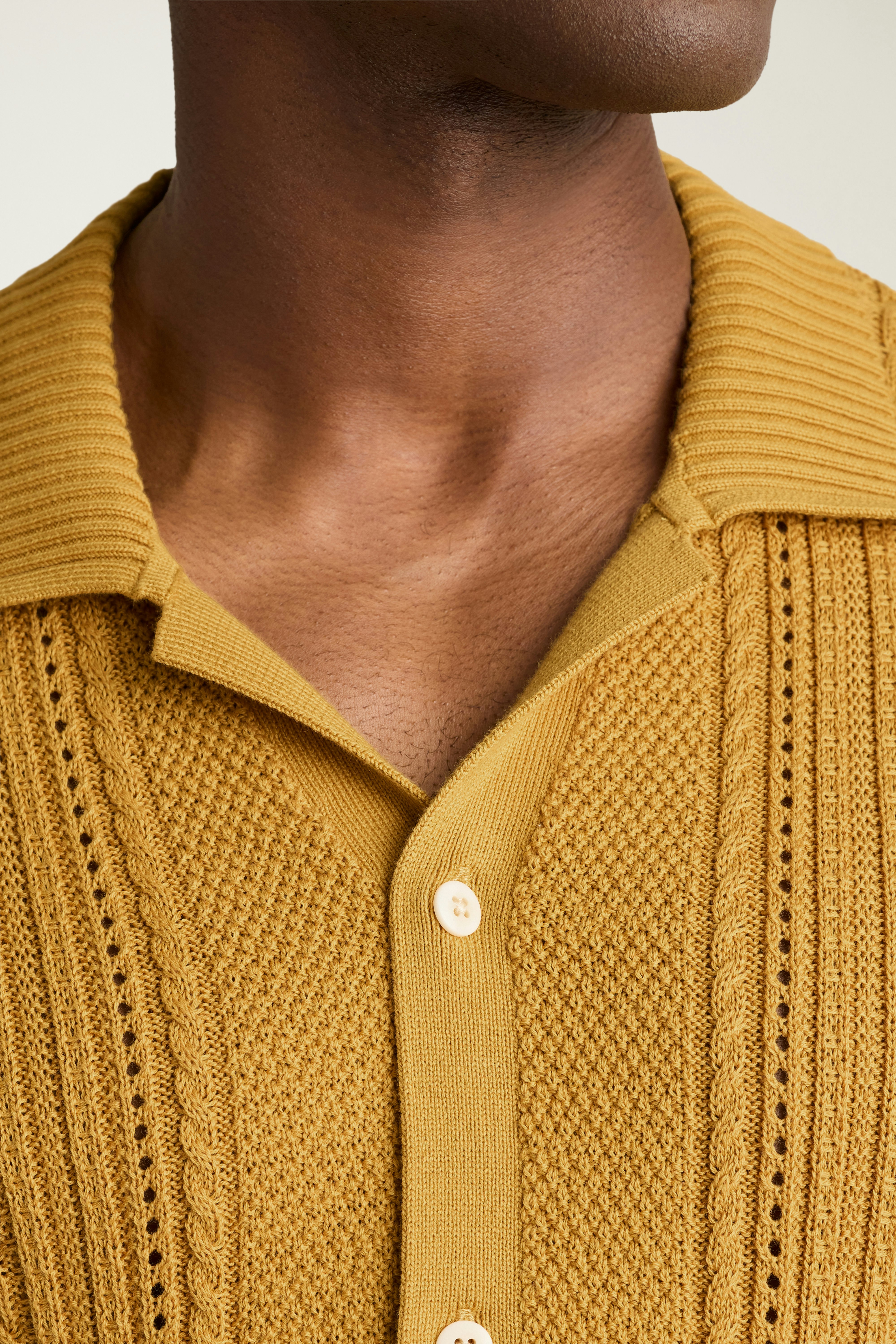 Hudson Cabana Sweater Polo honey mustard cable cotton