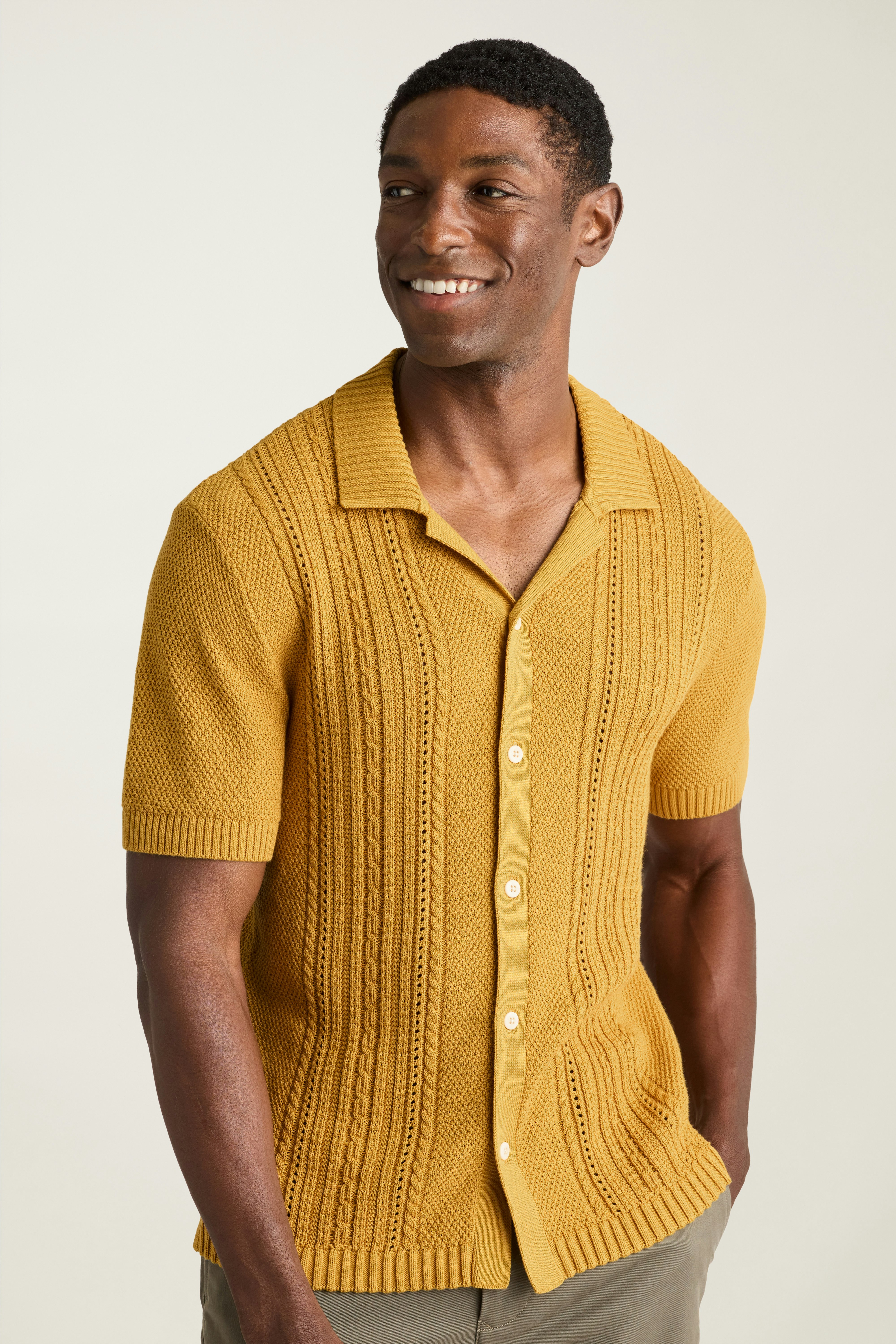 Hudson Cabana Sweater Polo honey mustard cable cotton