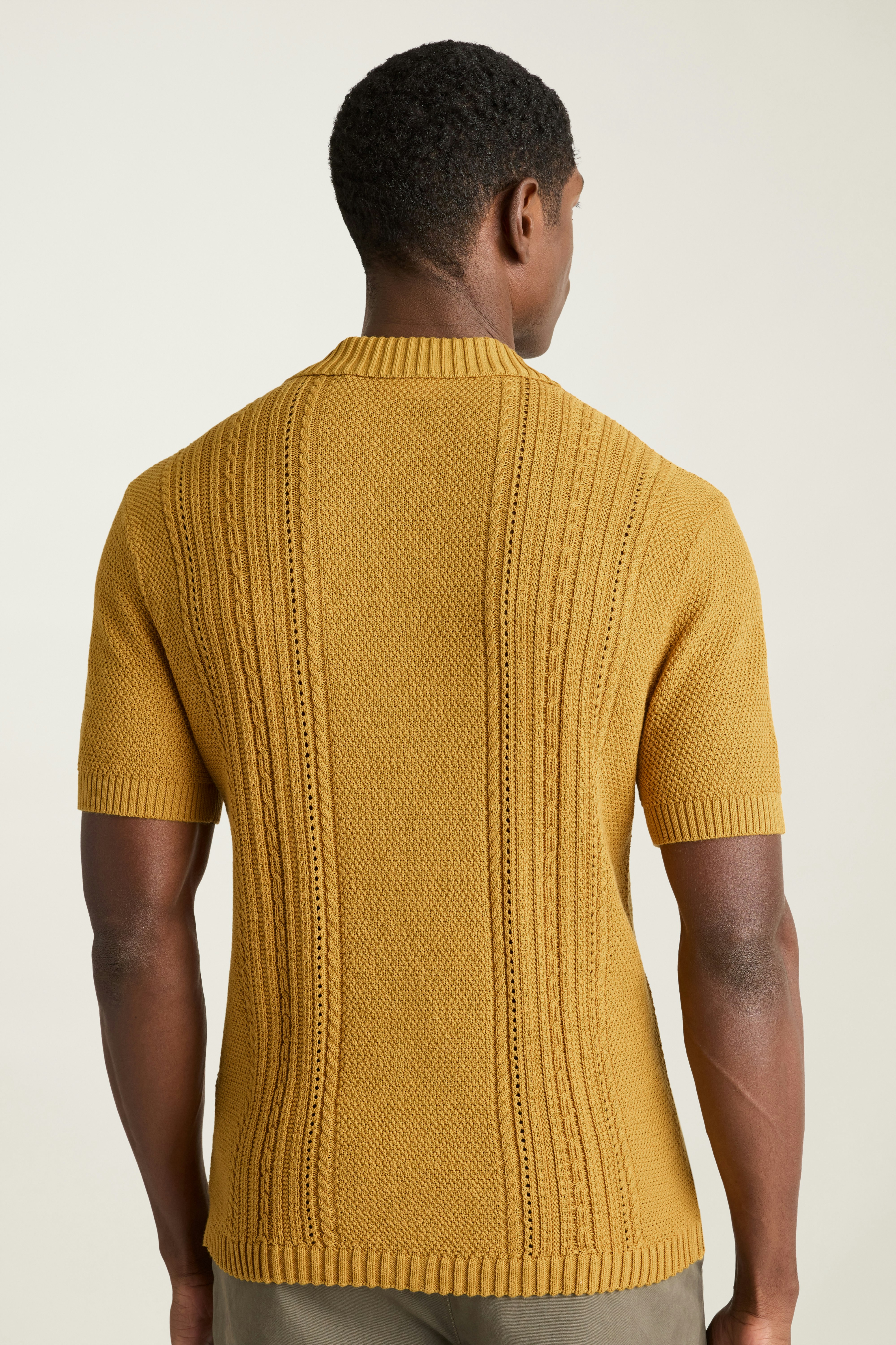 Hudson Cabana Sweater Polo honey mustard cable cotton