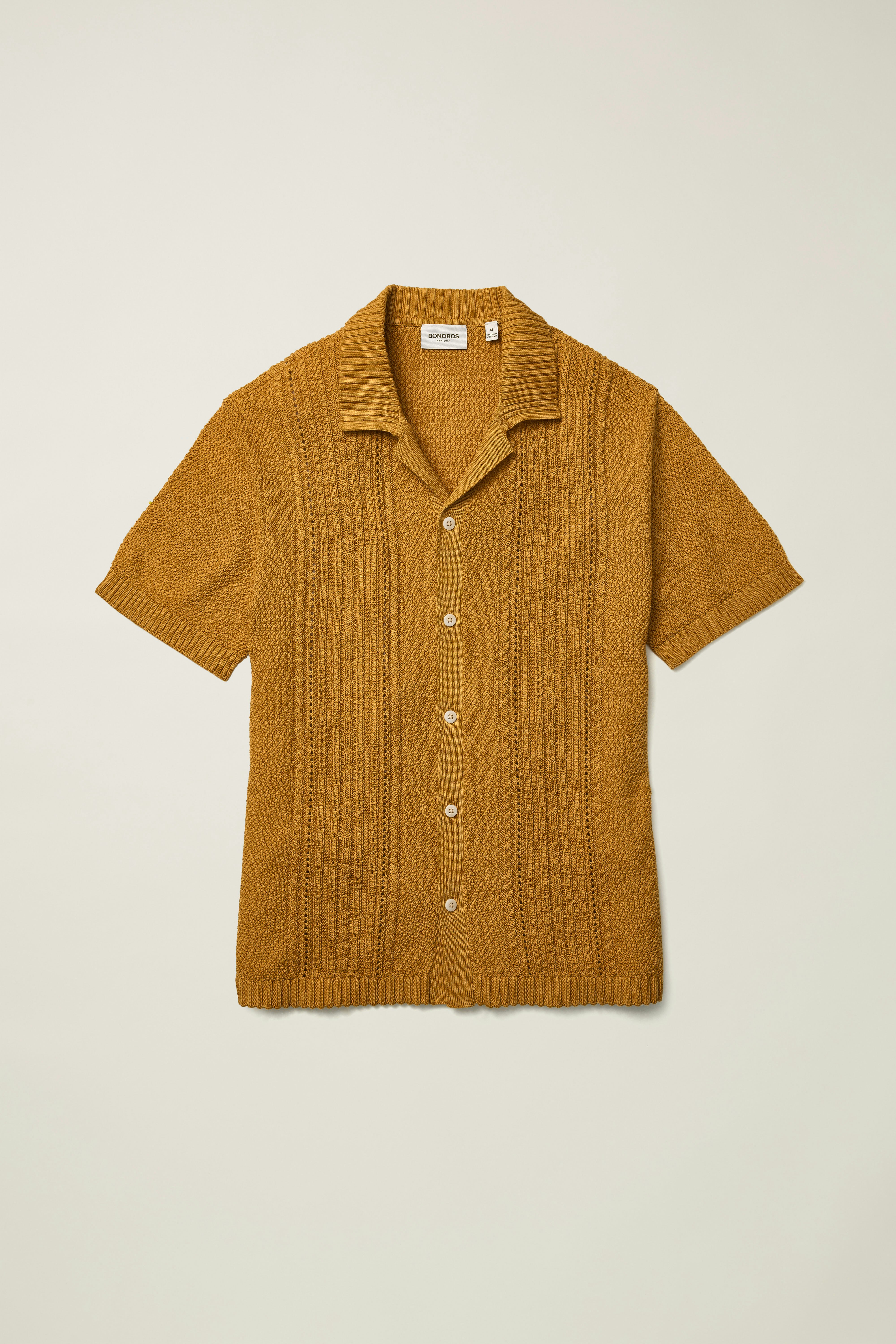 Hudson Cabana Sweater Polo honey mustard cable cotton