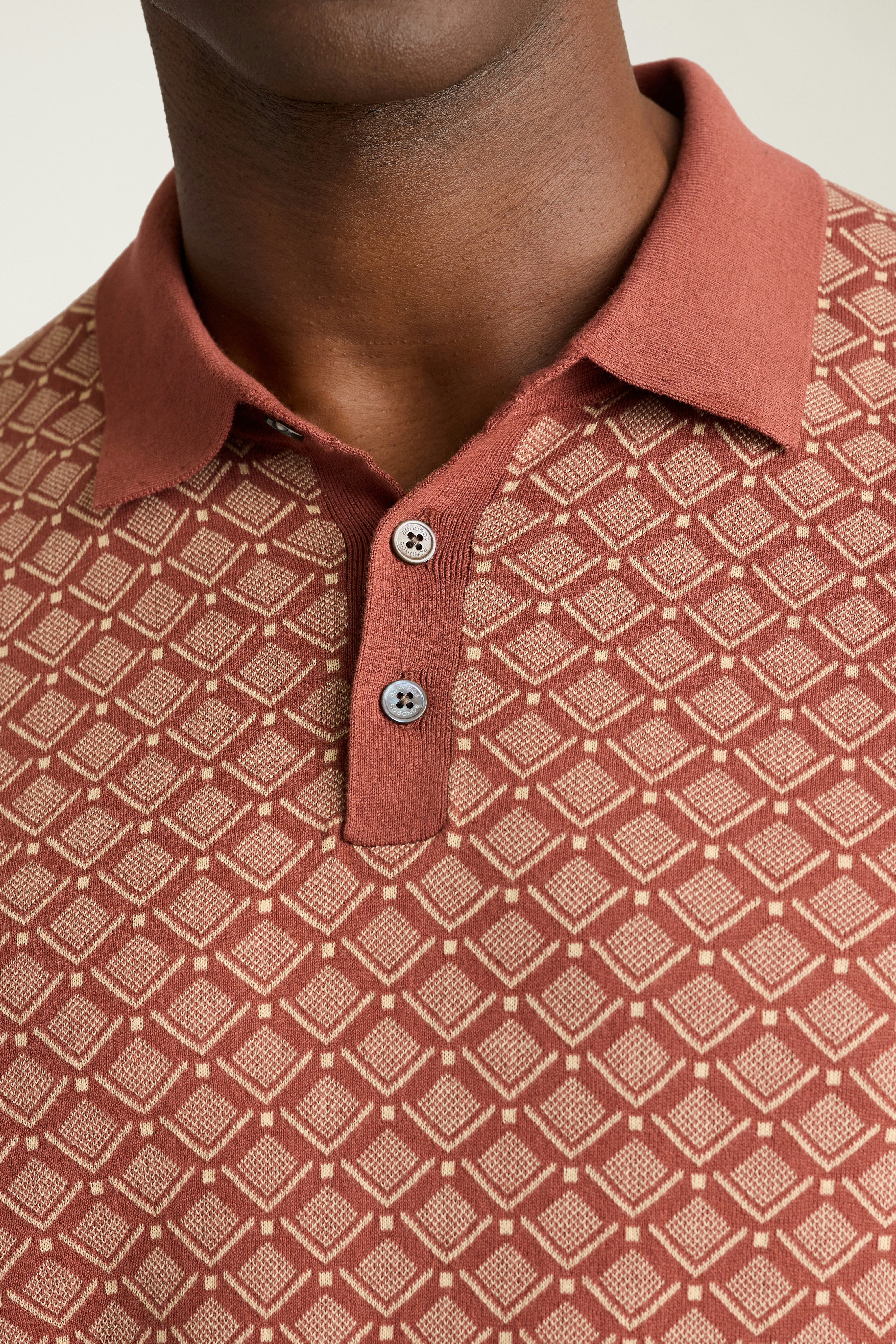 Hudson Sweater Polo rust white tile cotton 2 Hudson Sweater Polo rust white tile cotton